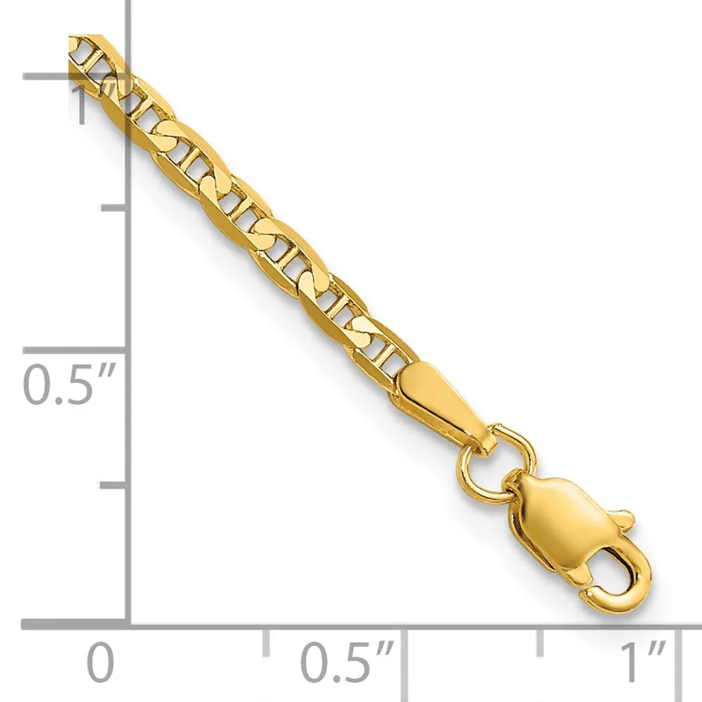 14K 10 inch 2.4mm Concave Anchor with Lobster Clasp Chain