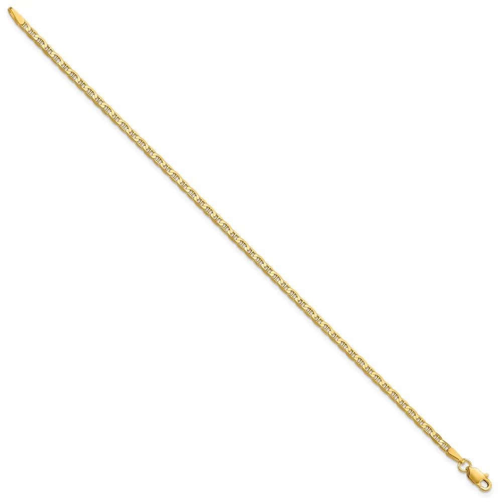 14K 10 inch 2.4mm Concave Anchor with Lobster Clasp Chain