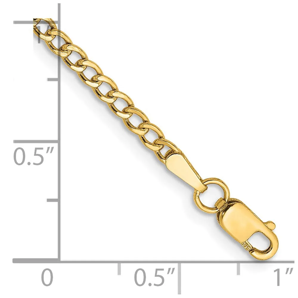 14K 10 inch 2.5mm Semi-Solid Curb with Lobster Clasp Anklet
