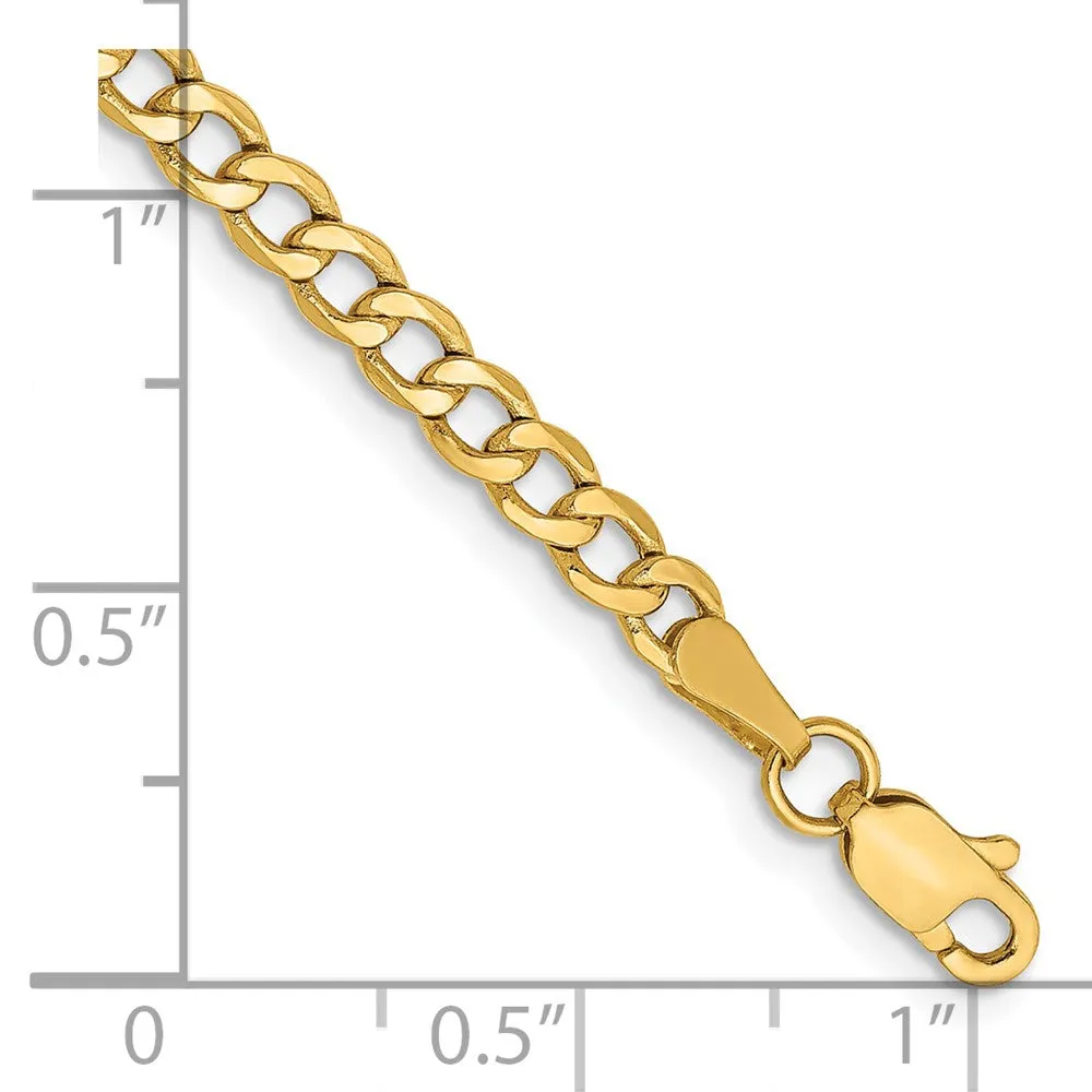 14K 10 inch 3.35mm Semi-Solid Curb with Lobster Clasp Anklet