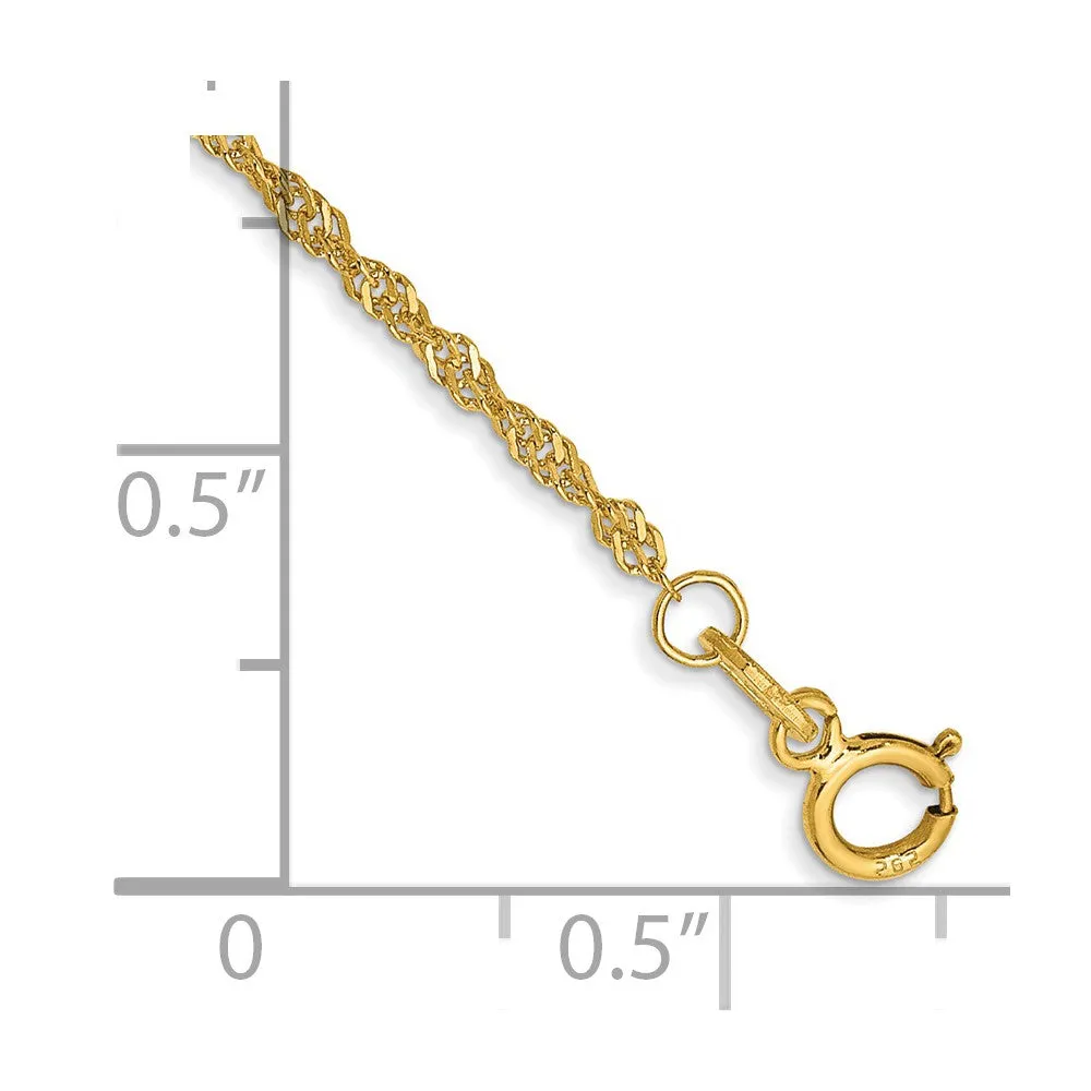 14K 9 inch 1.40mm Singapore with Spring Ring Clasp Anklet