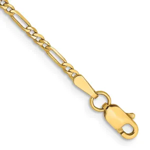14K 9 inch 1.8mm Flat Figaro with Lobster Clasp Anklet