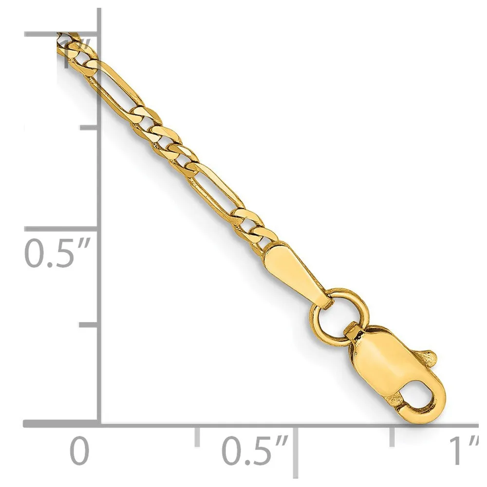 14K 9 inch 1.8mm Flat Figaro with Lobster Clasp Anklet