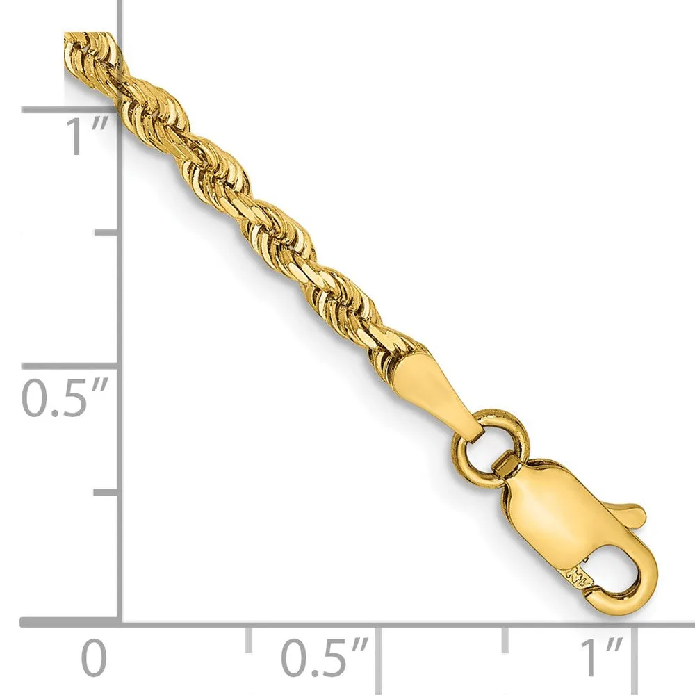 14K 9 Inch 2.75mm Diamond-cut Quadruple Rope Lobster Clasp Chain