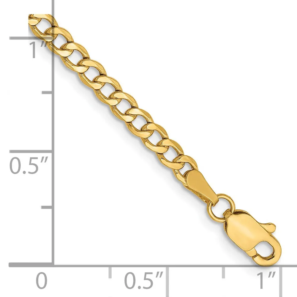 14K 9 inch 2.85mm Semi-Solid Curb with Lobster Clasp Anklet