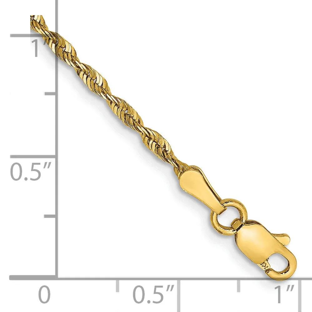 14K 9 inch 2mm Extra Light Diamond-cut Rope with Lobster Clasp Anklet