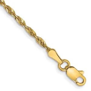 14K 9 inch 2mm Extra Light Diamond-cut Rope with Lobster Clasp Anklet