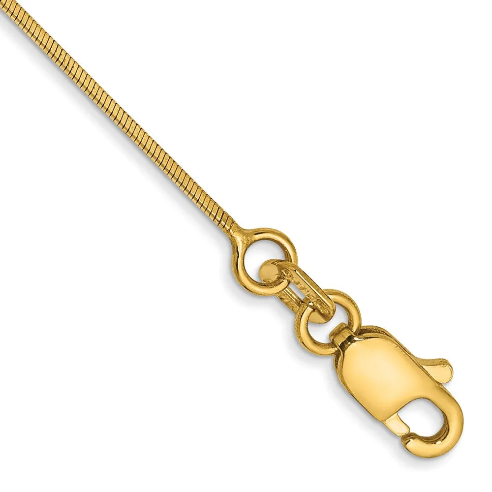14K 9 inch .6mm Octagonal Snake with Lobster Clasp Anklet