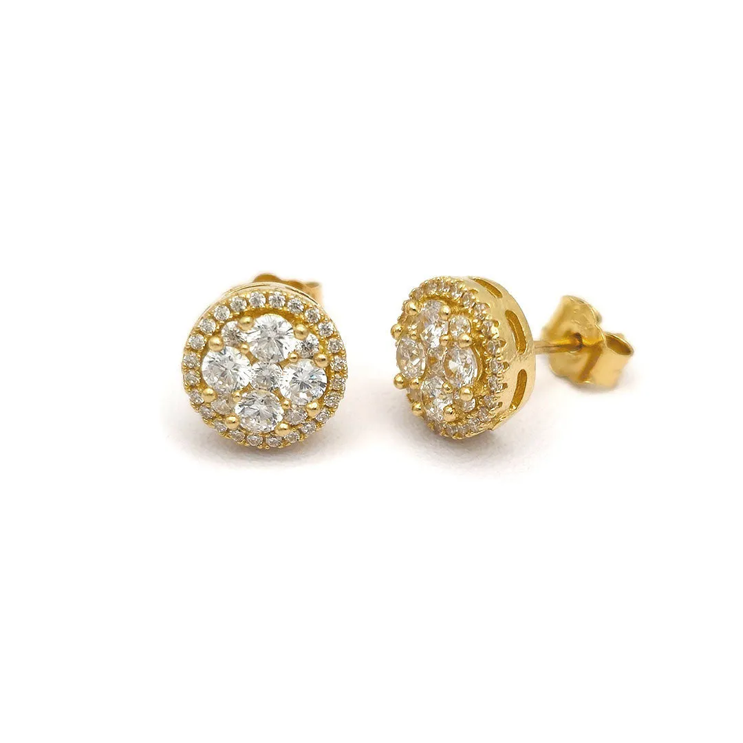 14k CZ Fancy Round Studs Earrings