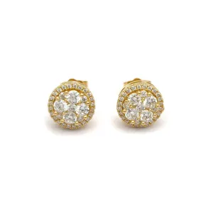14k CZ Fancy Round Studs Earrings