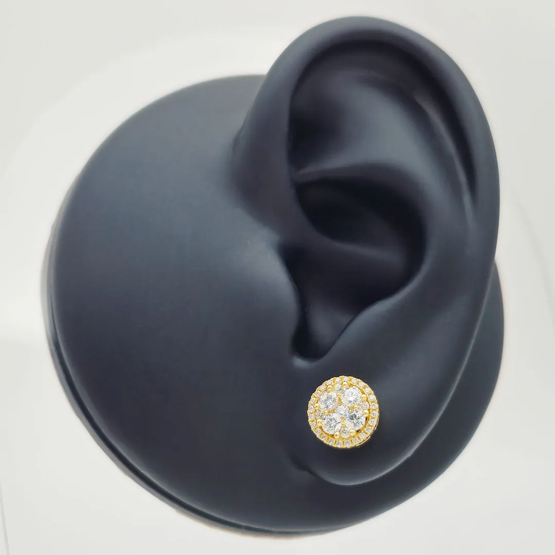 14k CZ Fancy Round Studs Earrings