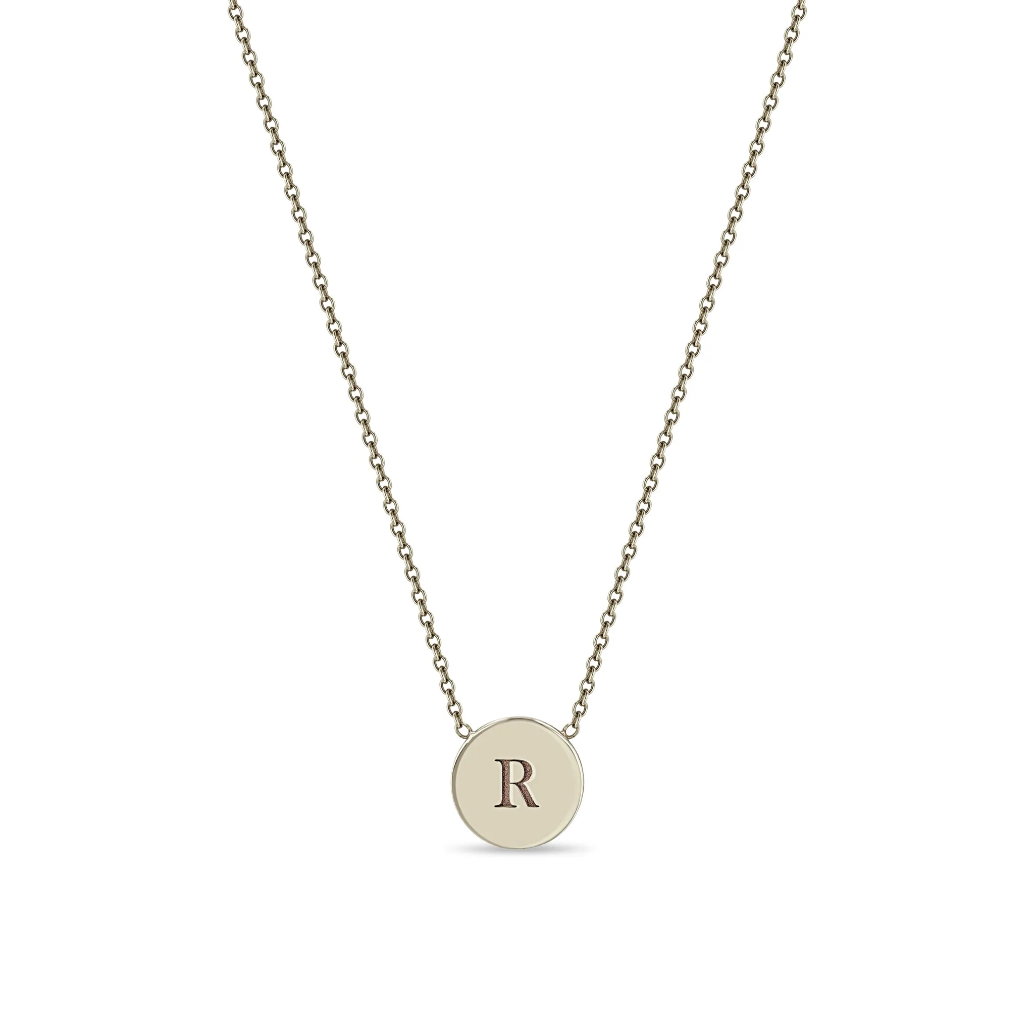 14k Engraved Initial Small Disc Necklace