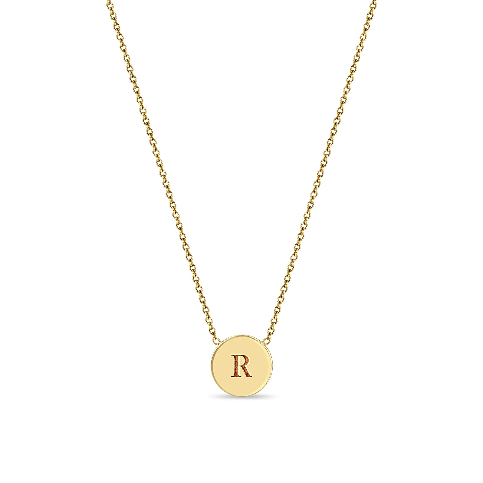 14k Engraved Initial Small Disc Necklace