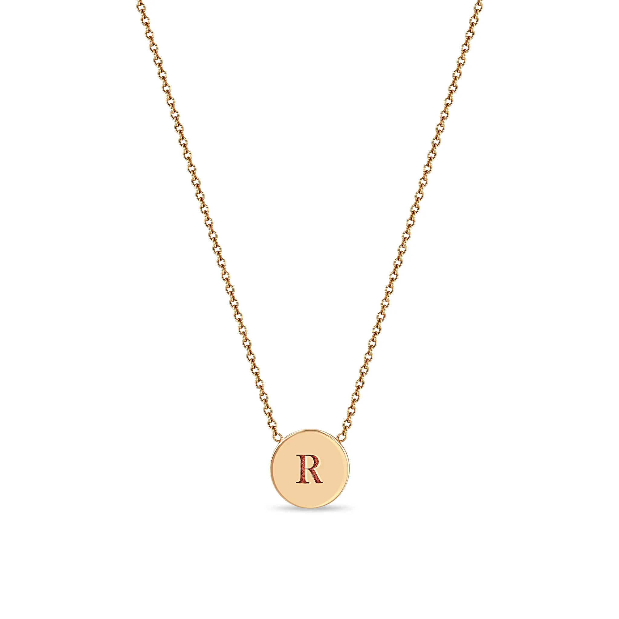 14k Engraved Initial Small Disc Necklace