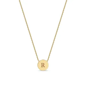 14k Engraved Initial Small Disc Necklace