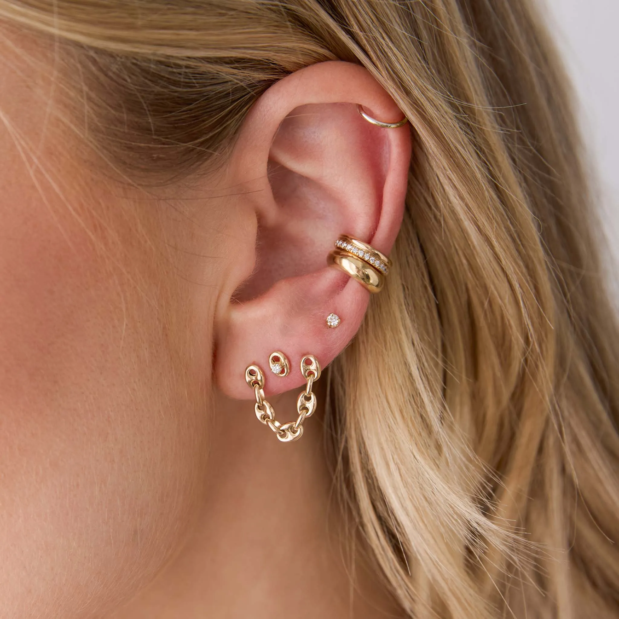 14k Gold & Pavé Diamond Double Row Ear Cuff