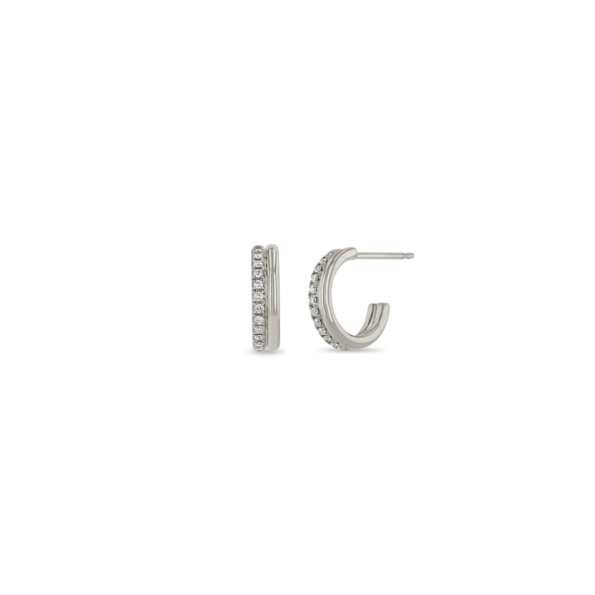 14k Gold & Pavé Diamond Double Row Huggie Hoops