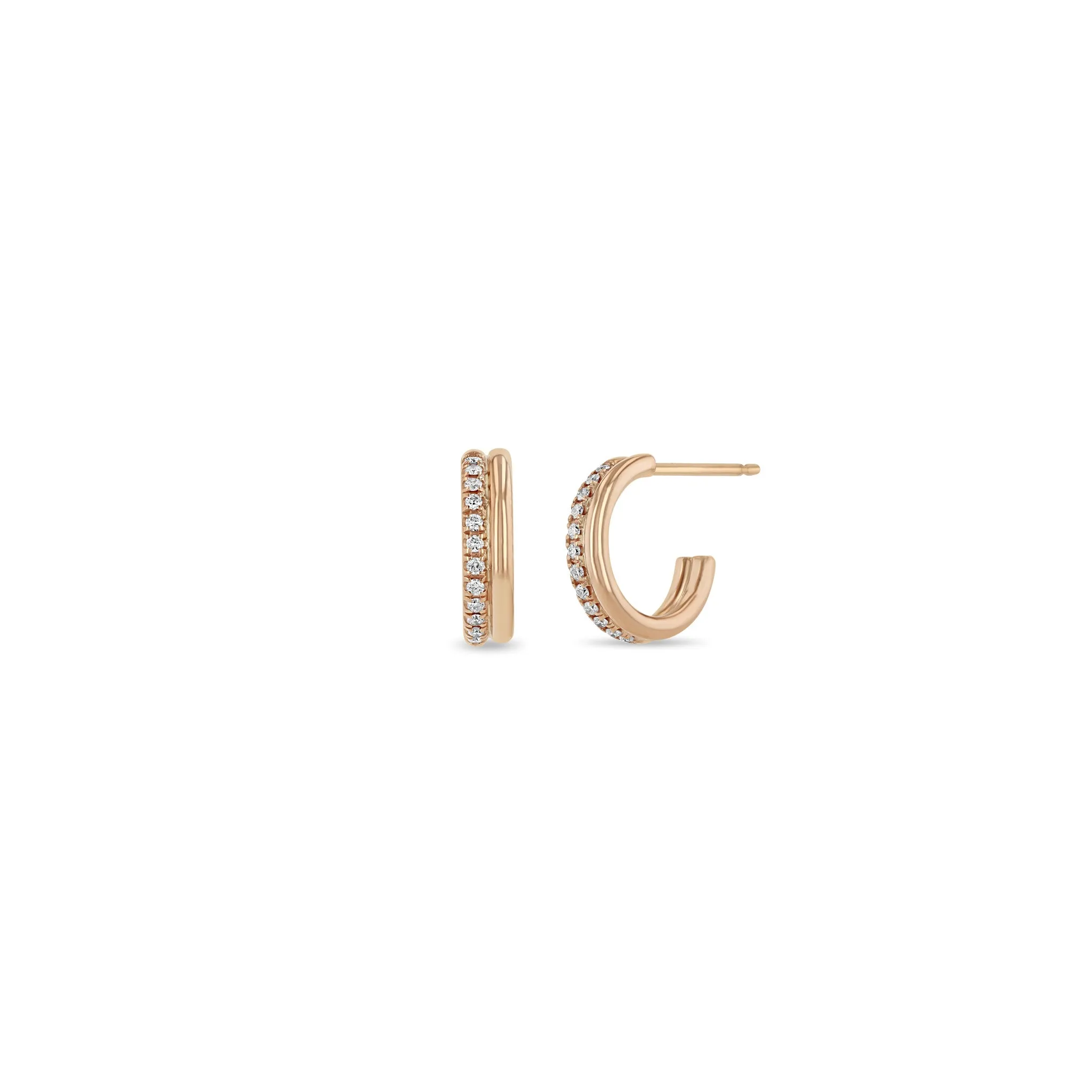 14k Gold & Pavé Diamond Double Row Huggie Hoops