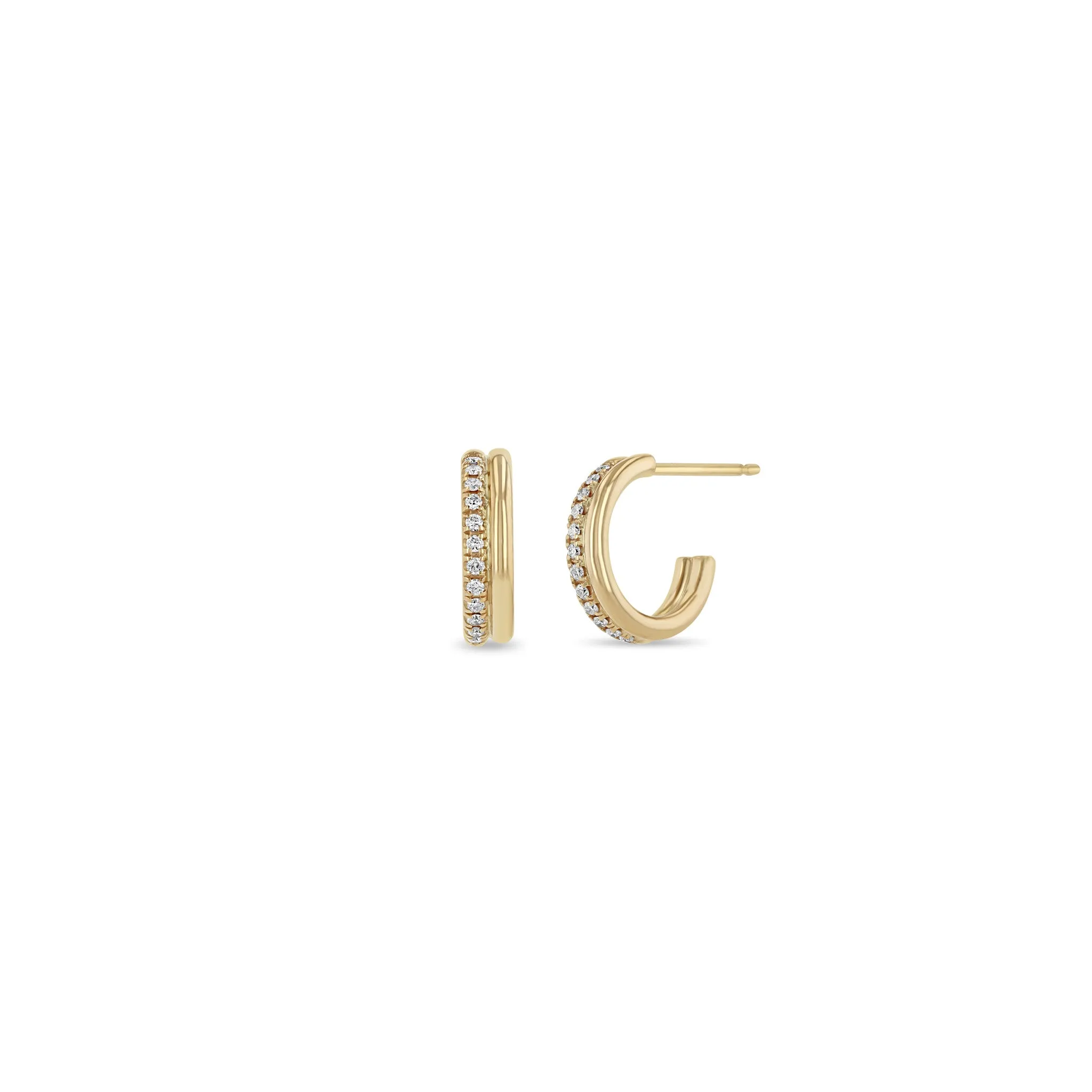 14k Gold & Pavé Diamond Double Row Huggie Hoops