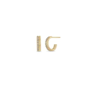 14k Gold & Pavé Diamond Double Row Huggie Hoops