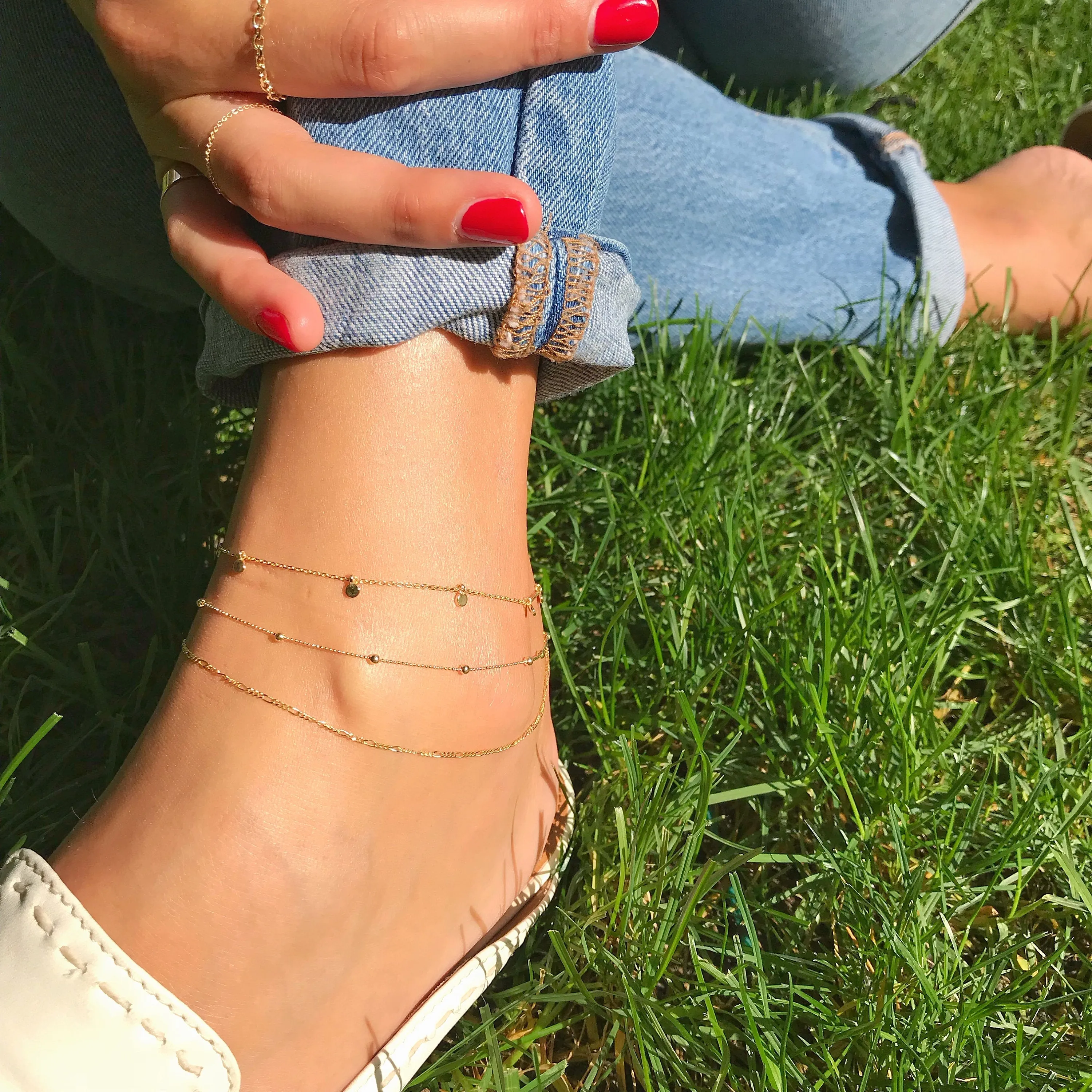 14K Gold Dangle Disc Anklet