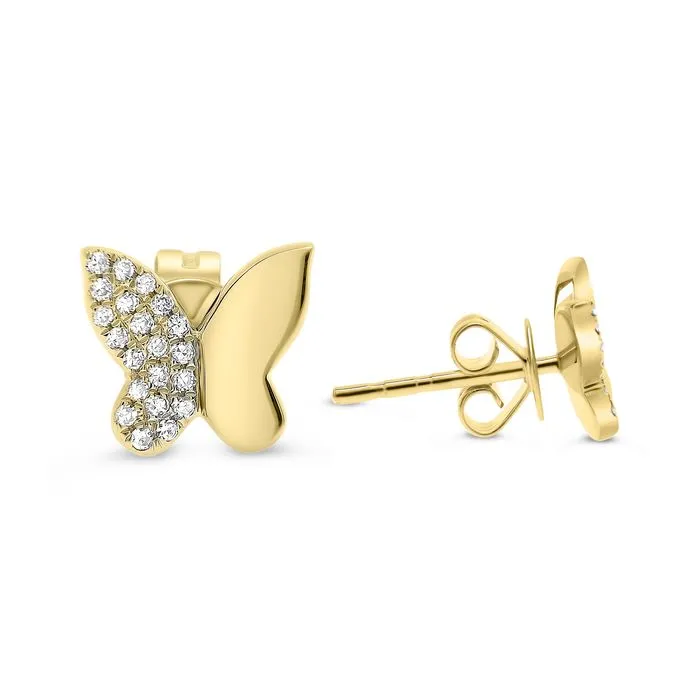 14K Gold Diamond Accented Butterfly Stud Earring