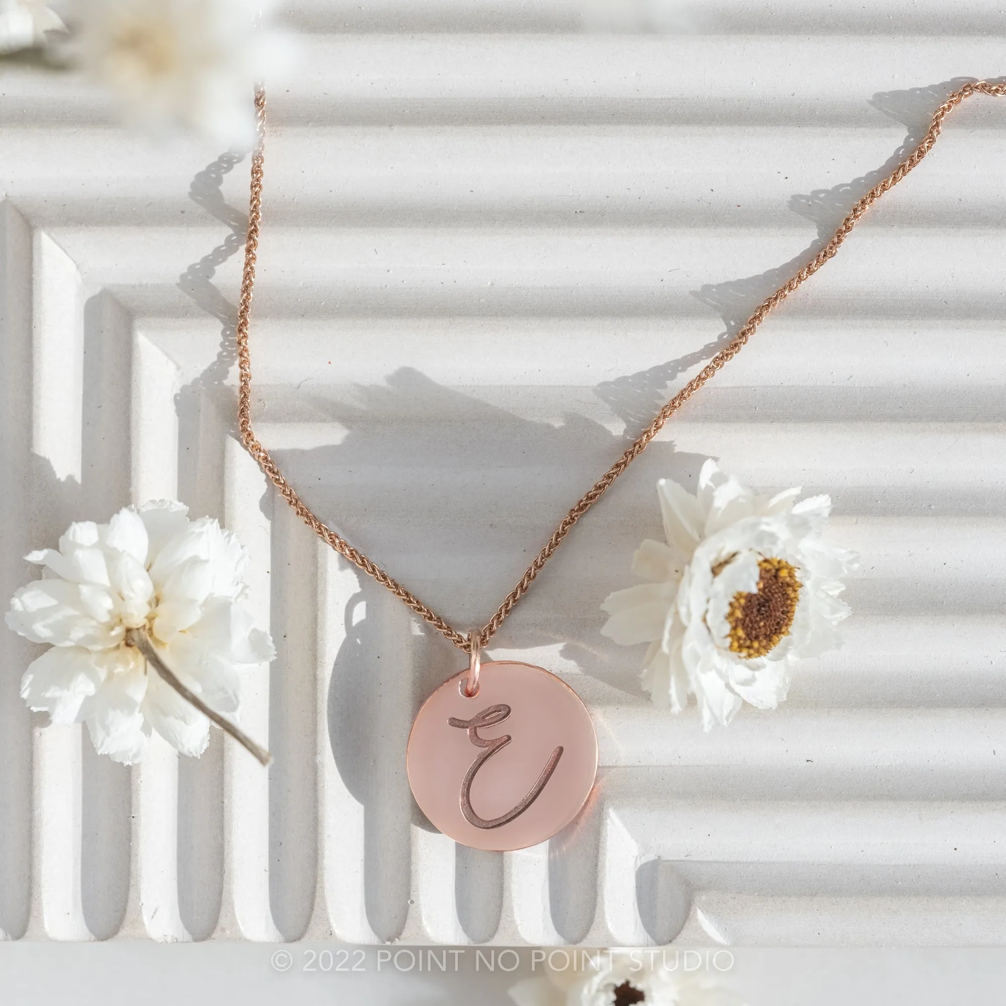 14k Gold Engraved Arden Single Initial Large Round Charm
