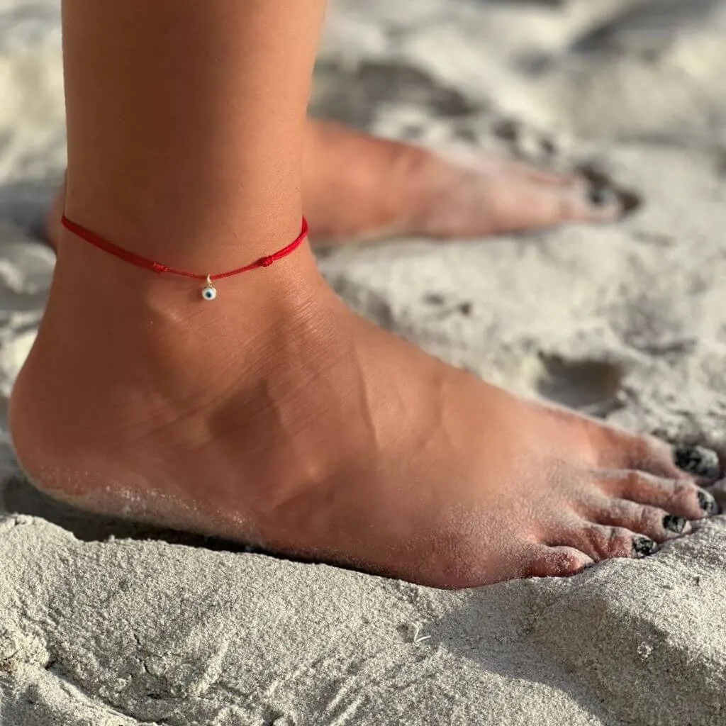 14K Gold Evil Eye Cord Anklet