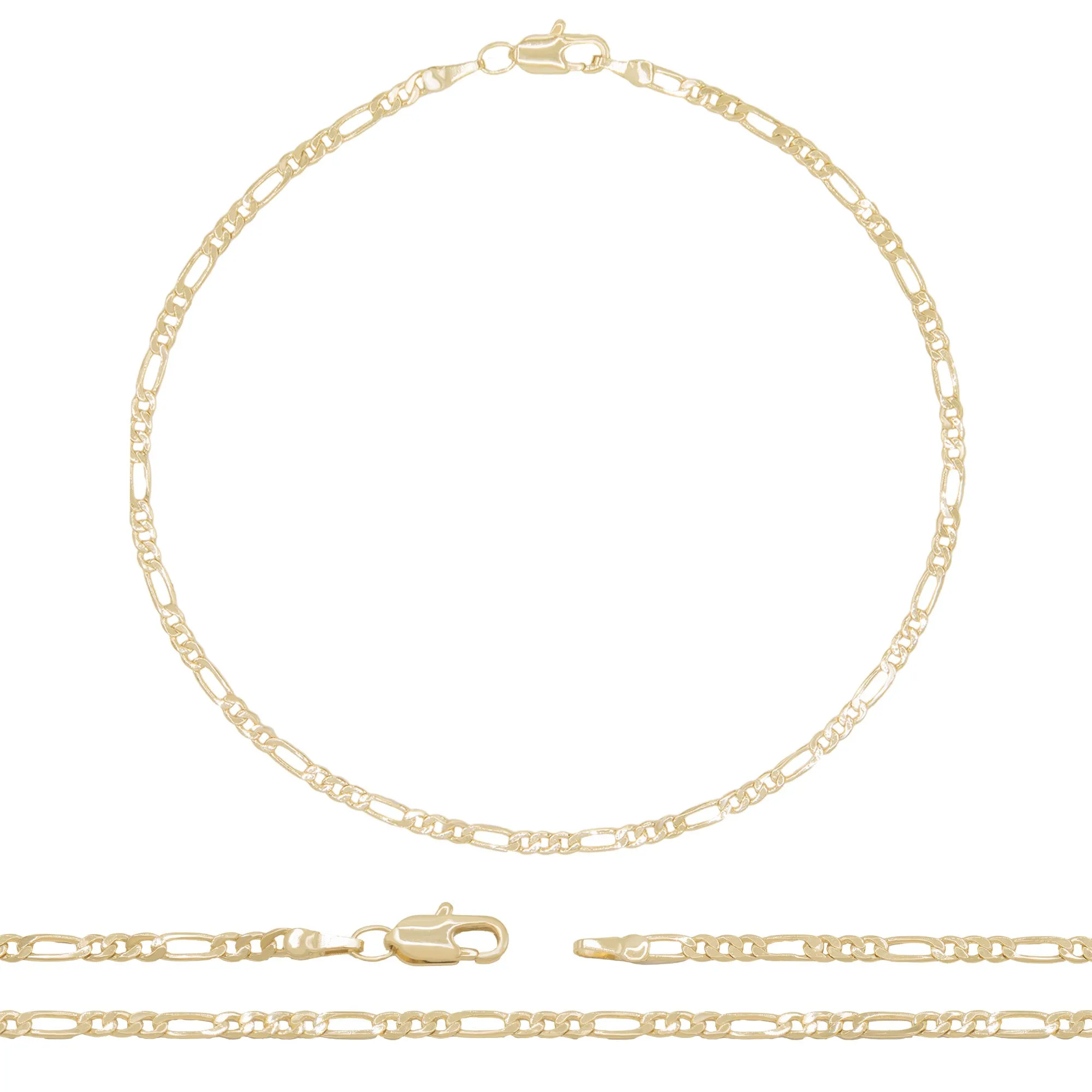 14K Gold Filled Anklet Diamond Cut Figaro Chain Anklet 10" Women Jewelry