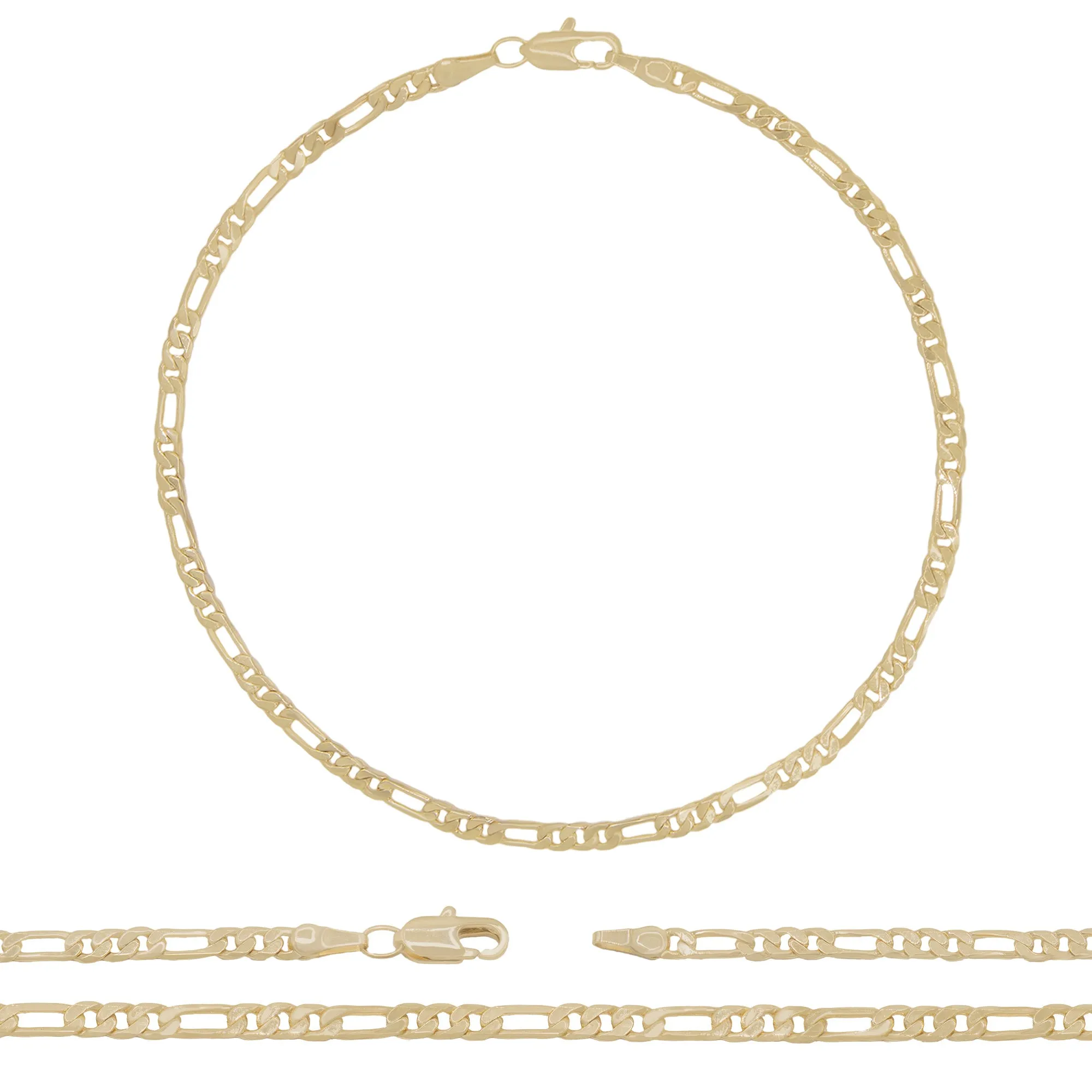14K Gold Filled Anklet Diamond Cut Figaro Chain Anklet 10" Women Jewelry