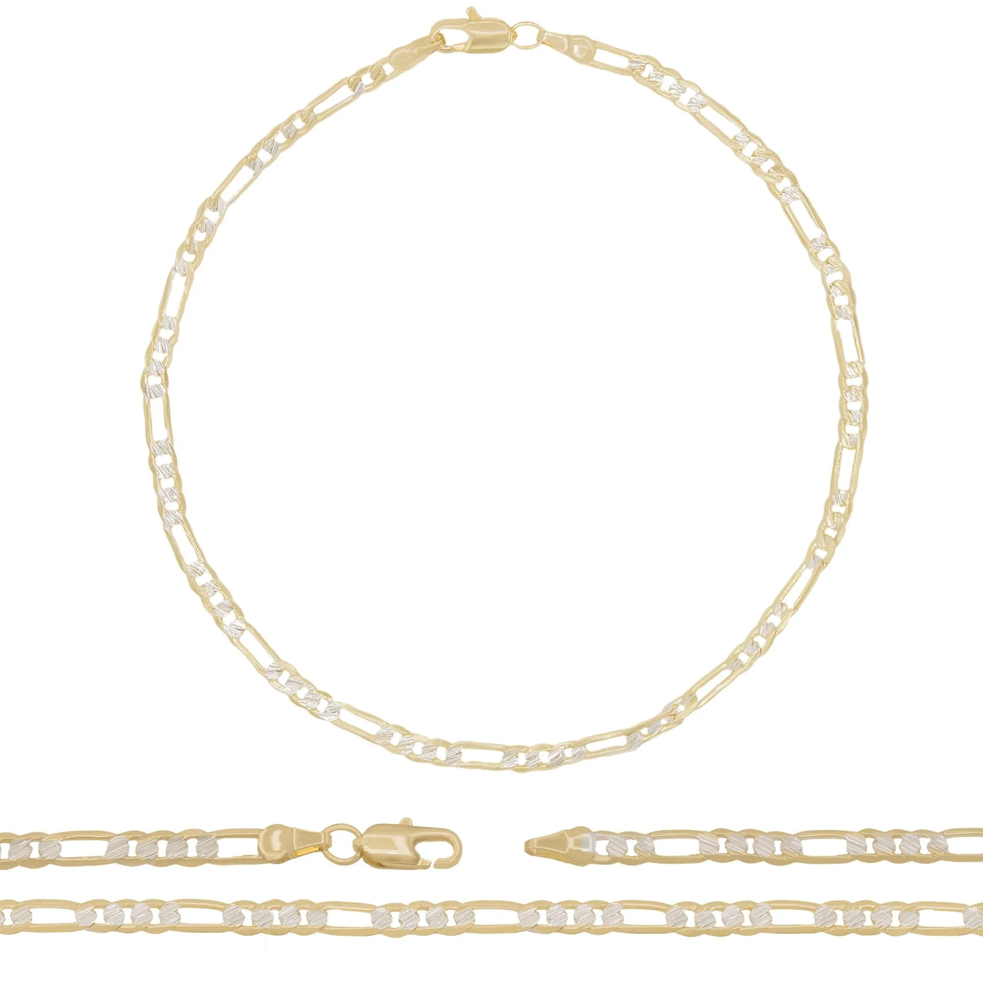 14K Gold Filled Anklet Diamond Cut Two Tone Figaro Chain Anklet 10" Women Jewelry