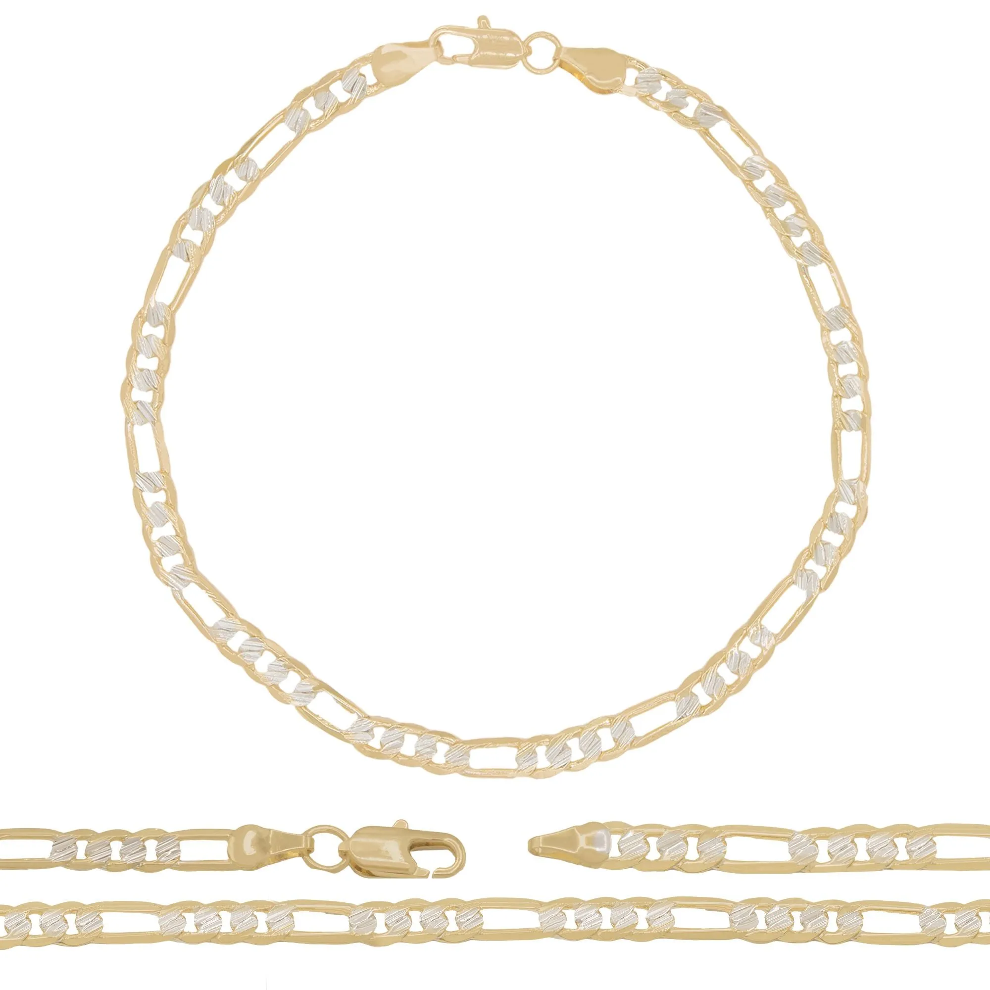 14K Gold Filled Anklet Diamond Cut Two Tone Figaro Chain Anklet 10" Women Jewelry