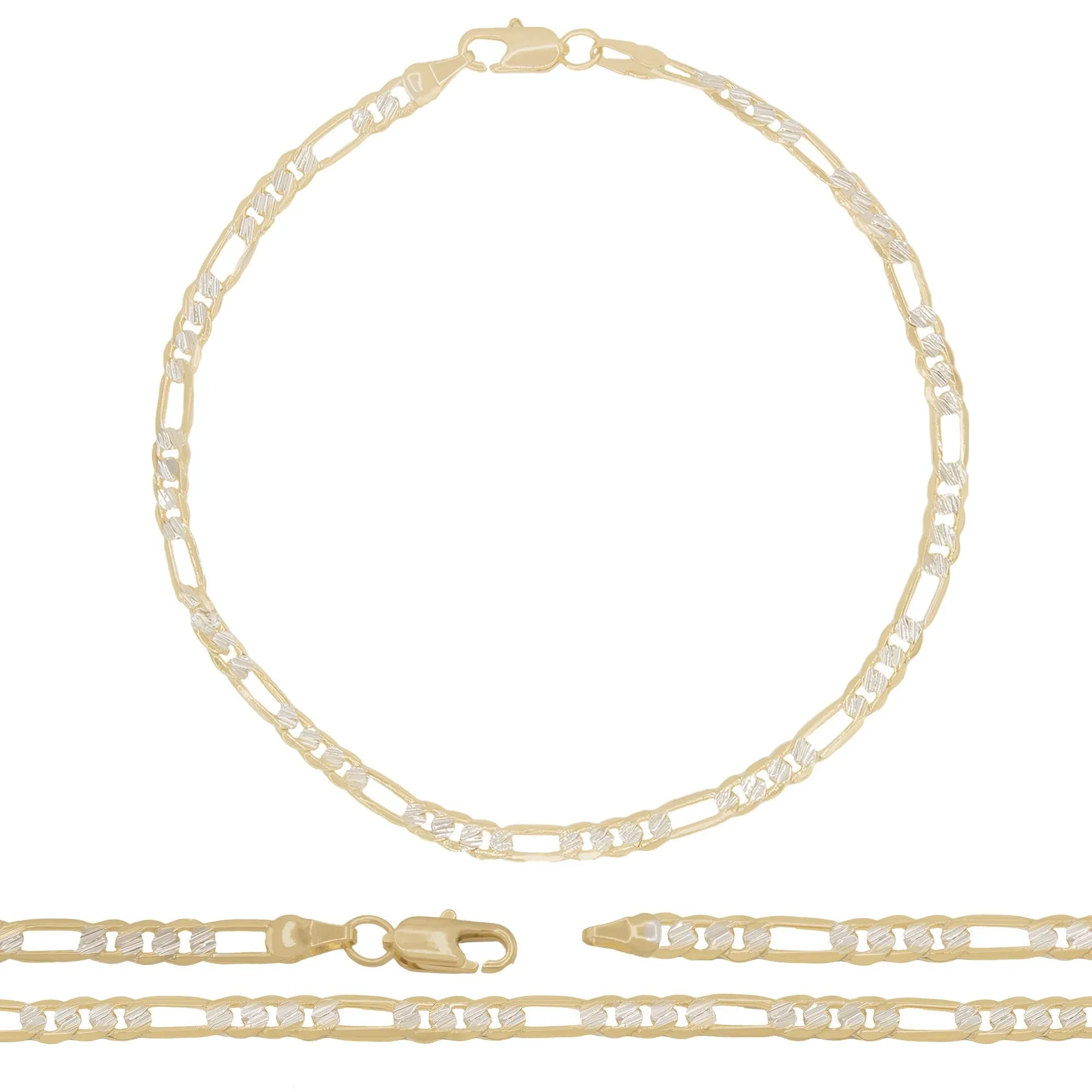 14K Gold Filled Anklet Diamond Cut Two Tone Figaro Chain Anklet 10" Women Jewelry