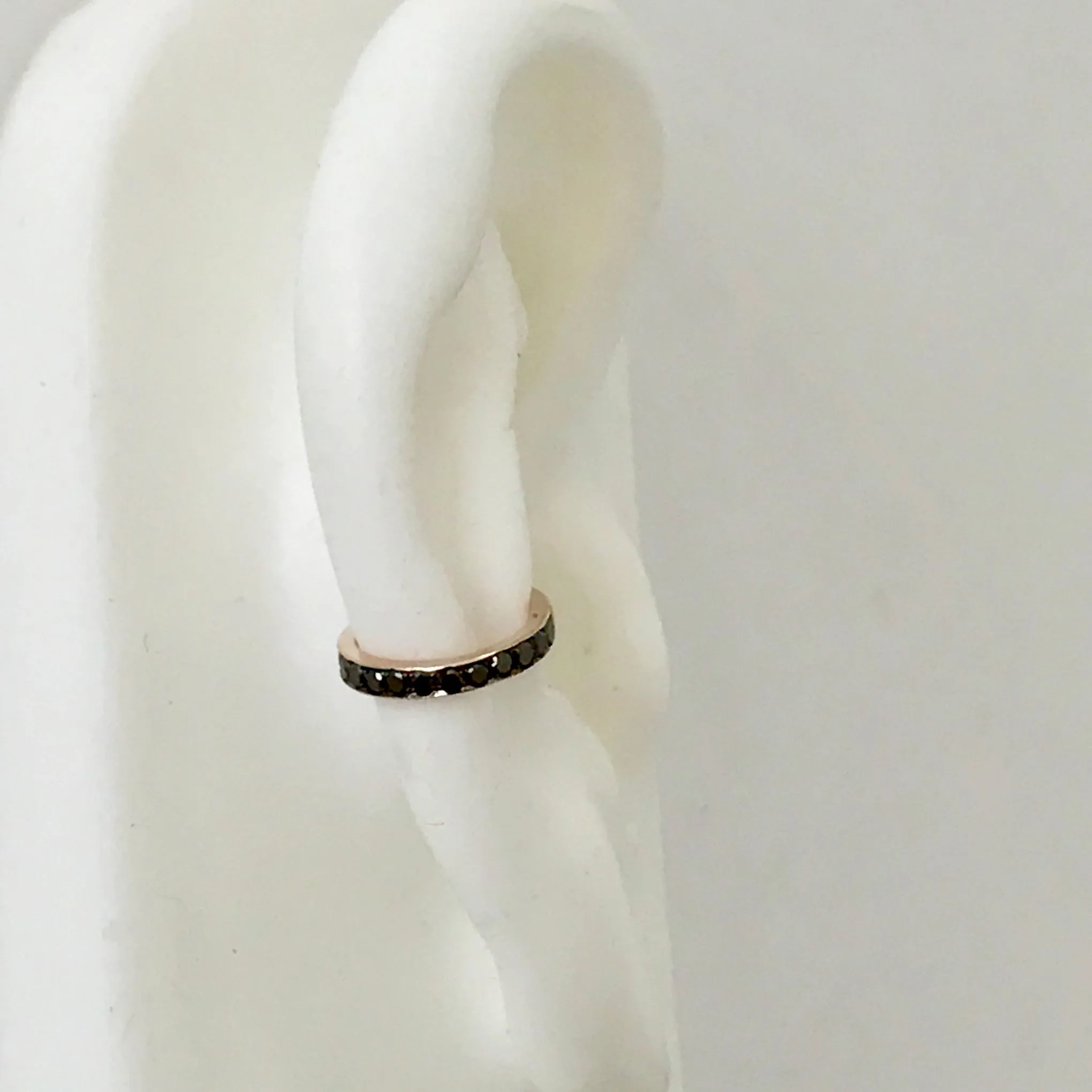 14K Gold Full Pavé Black Diamond Round Hoop Ear Cuff