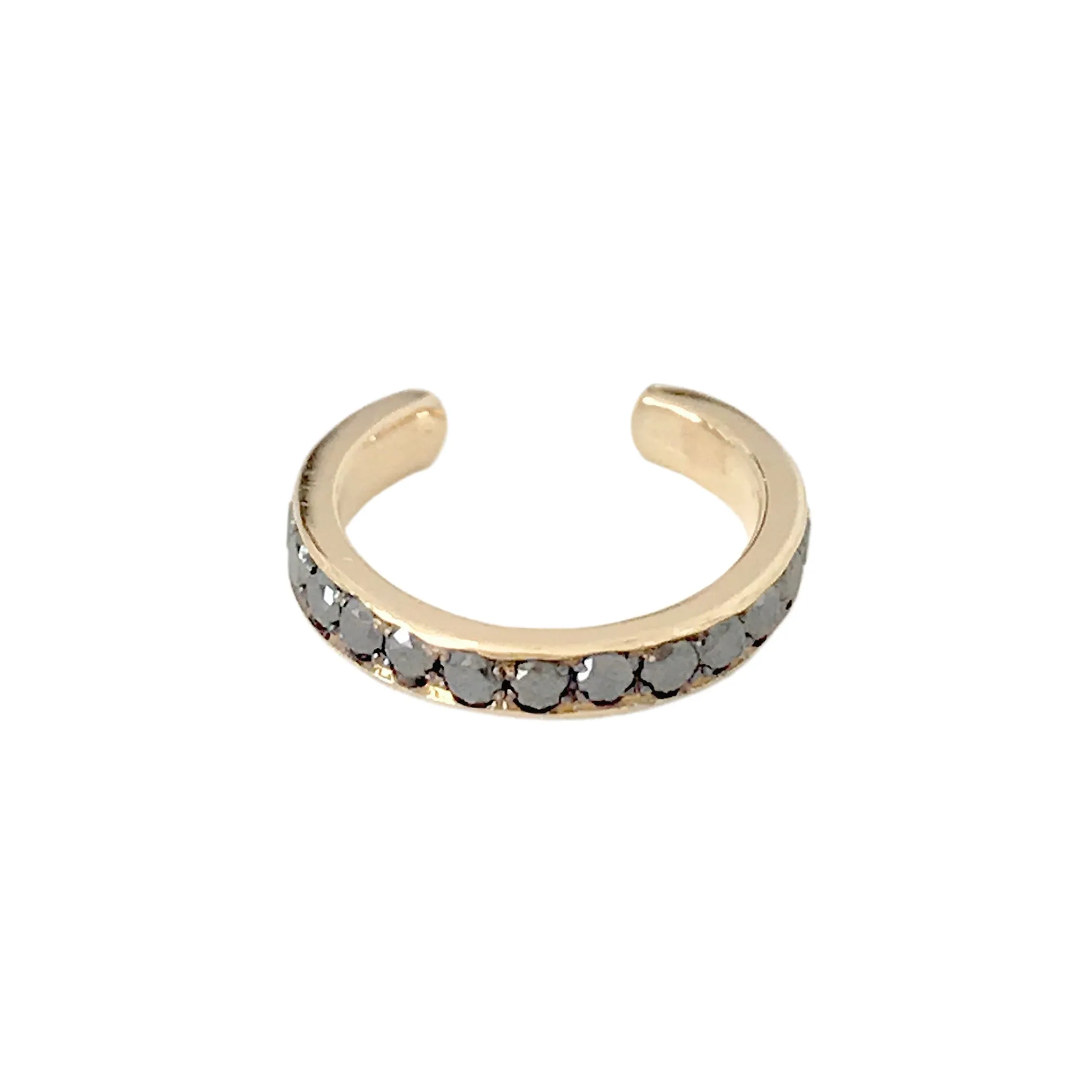 14K Gold Full Pavé Black Diamond Round Hoop Ear Cuff
