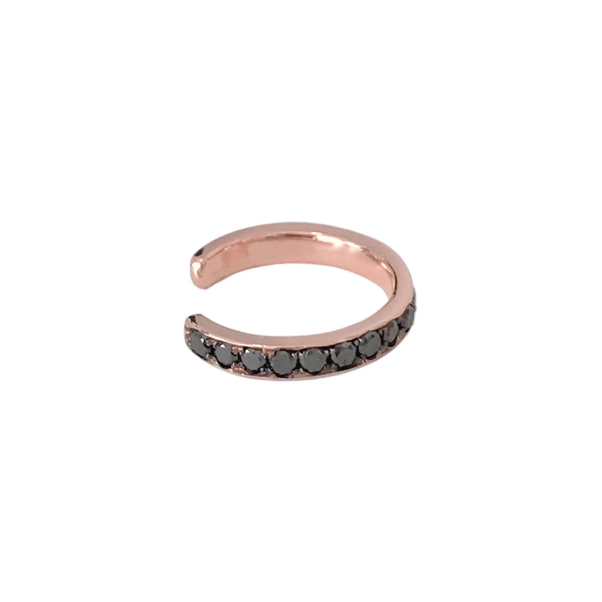 14K Gold Full Pavé Black Diamond Round Hoop Ear Cuff