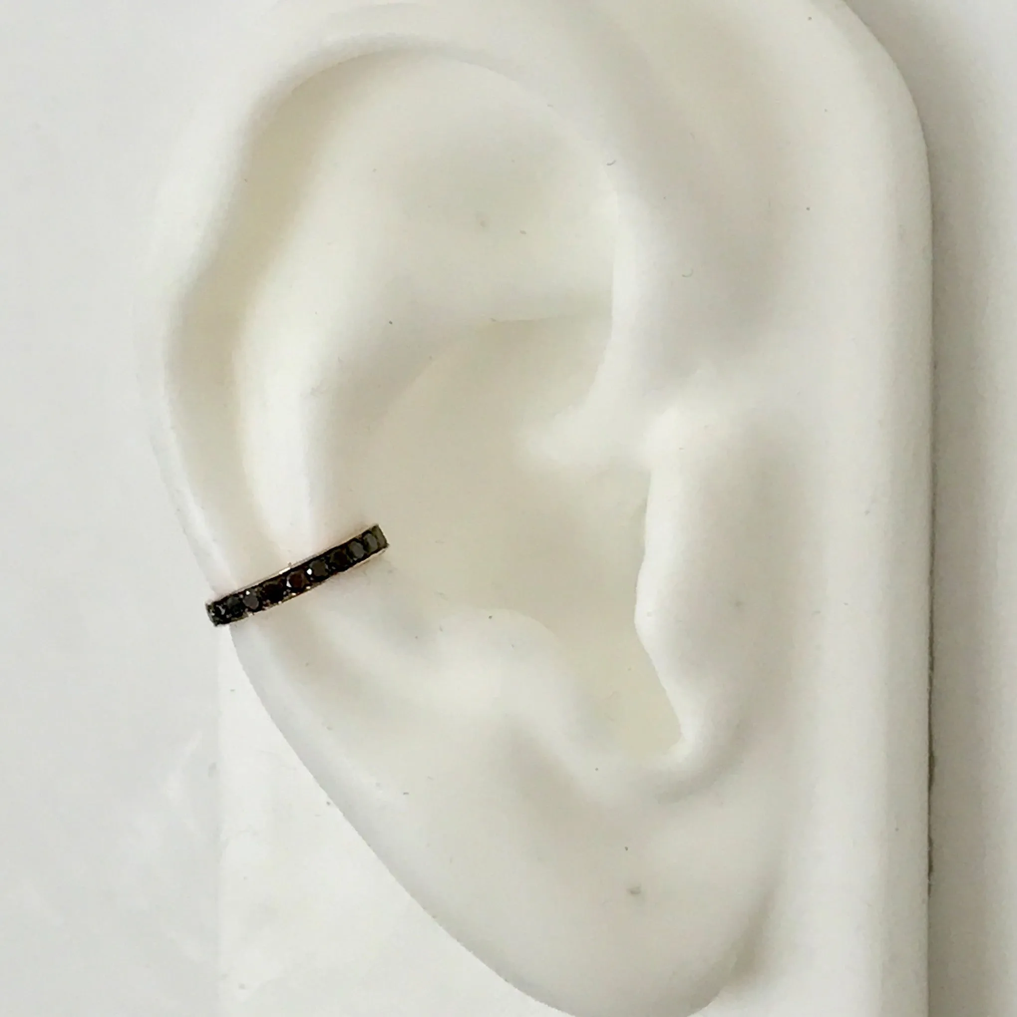 14K Gold Full Pavé Black Diamond Round Hoop Ear Cuff