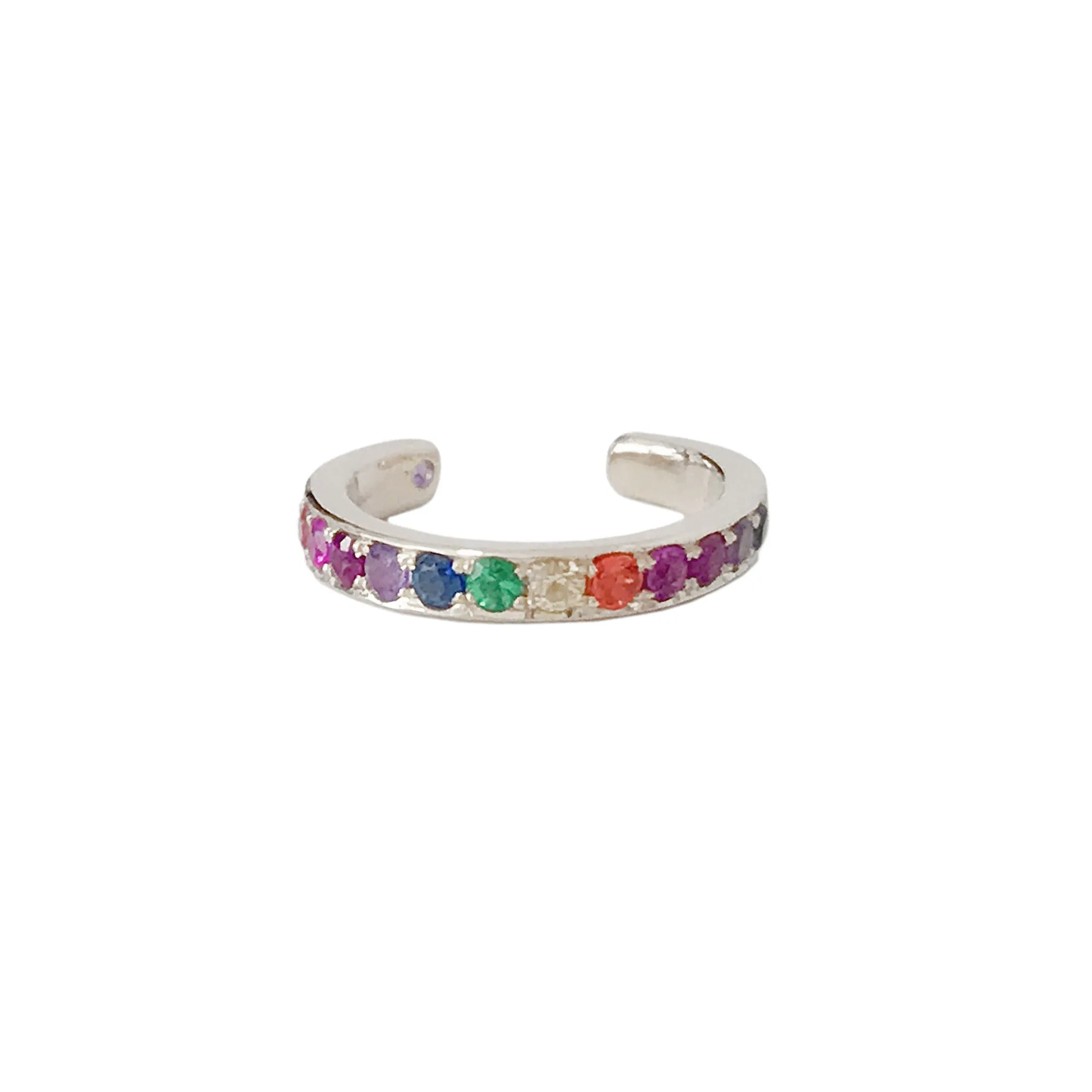 14K Gold Full Pavé Rainbow Gemstone Round Hoop Ear Cuff