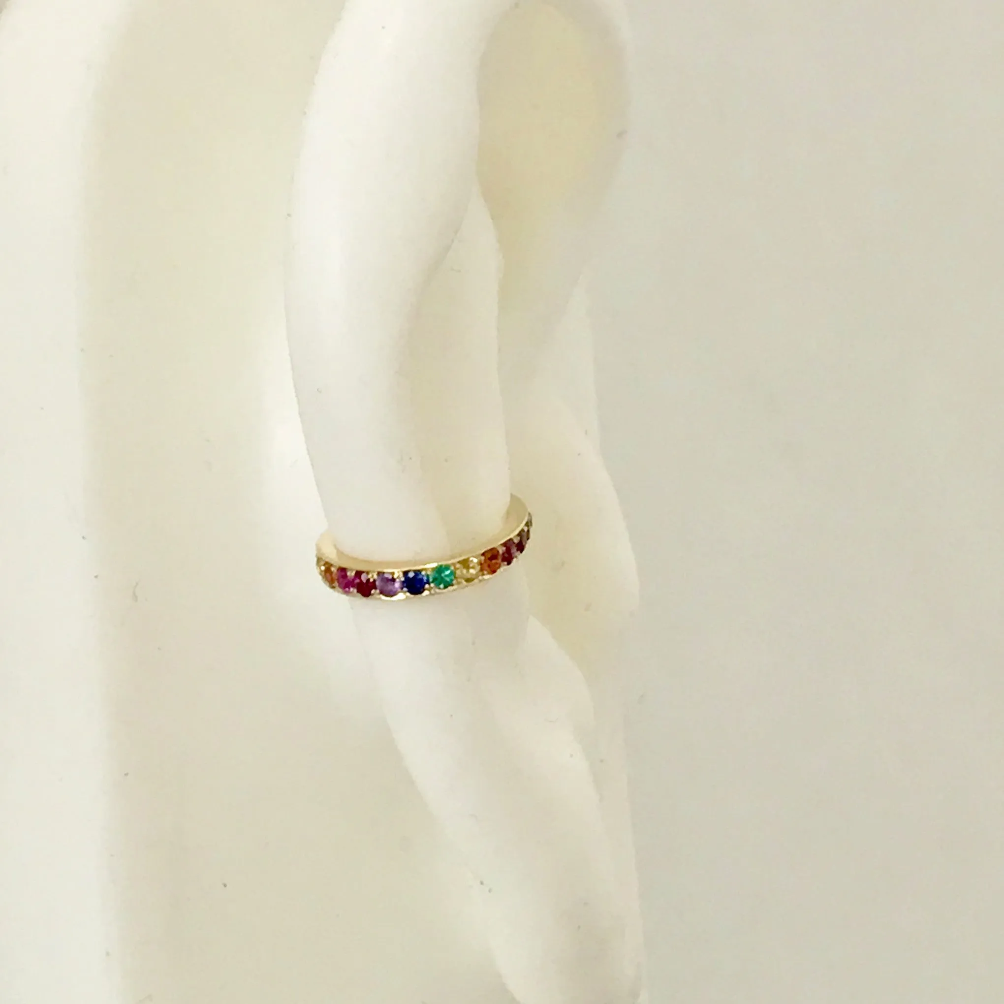 14K Gold Full Pavé Rainbow Gemstone Round Hoop Ear Cuff