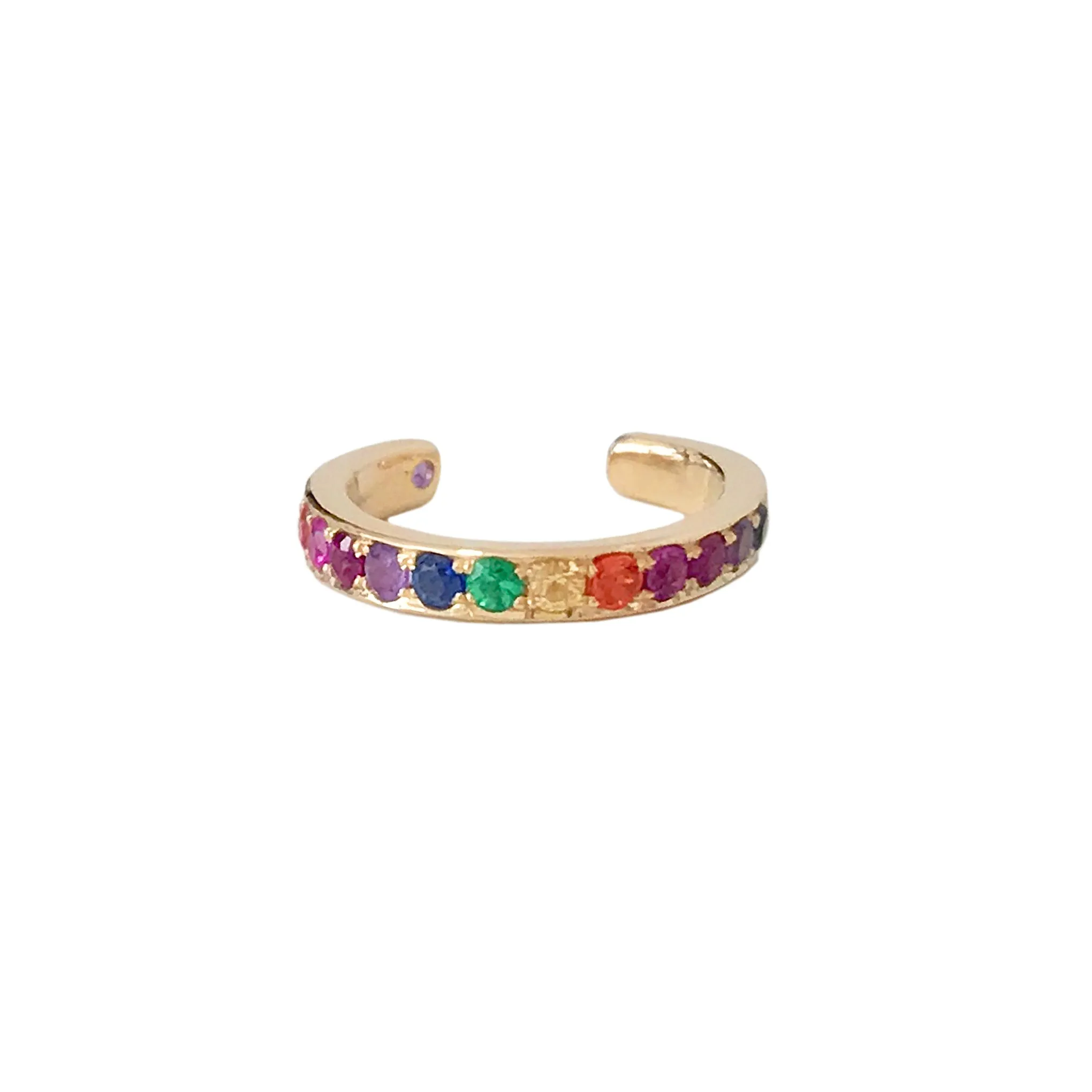 14K Gold Full Pavé Rainbow Gemstone Round Hoop Ear Cuff