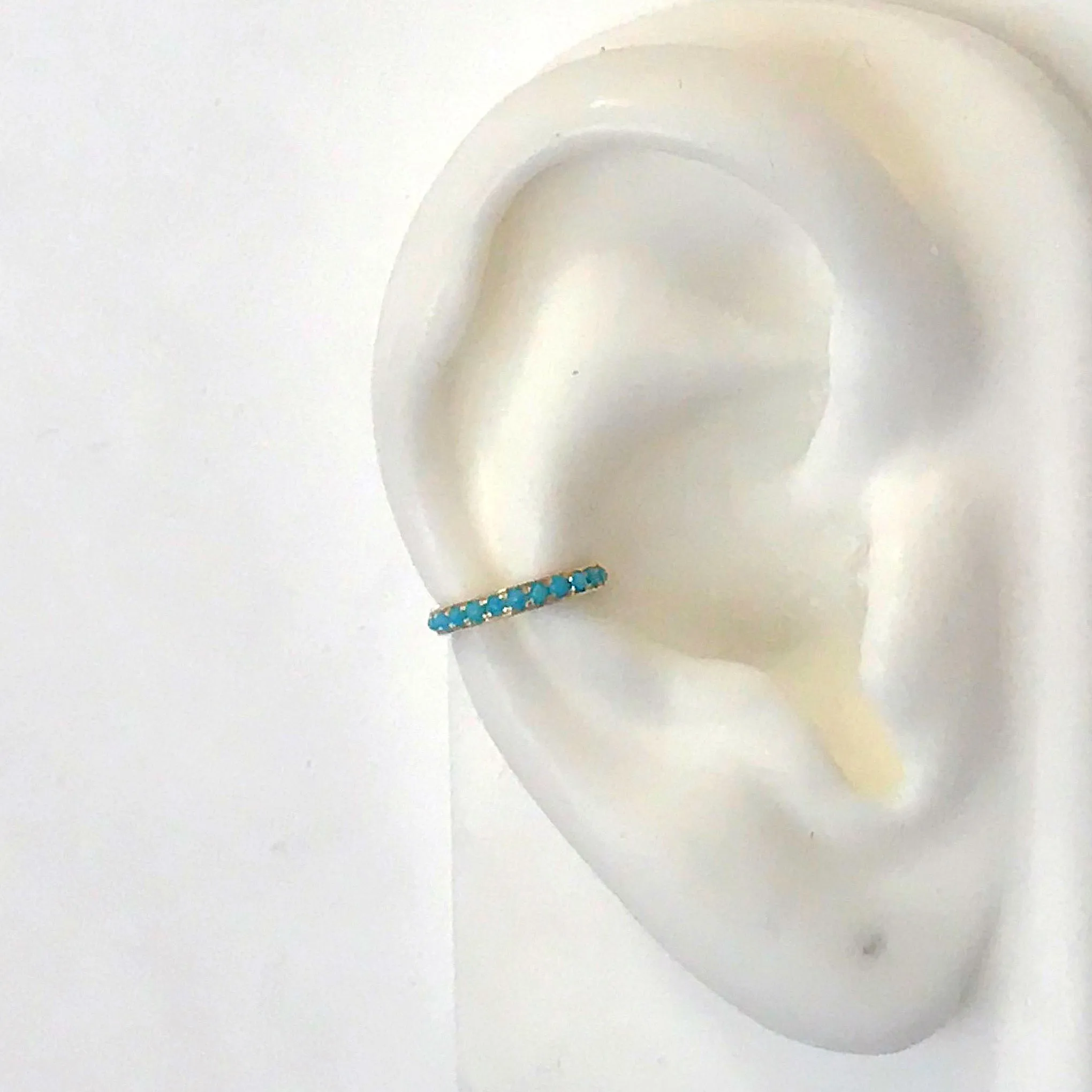 14K Gold Full Pavé Turquoise Round Hoop Ear Cuff