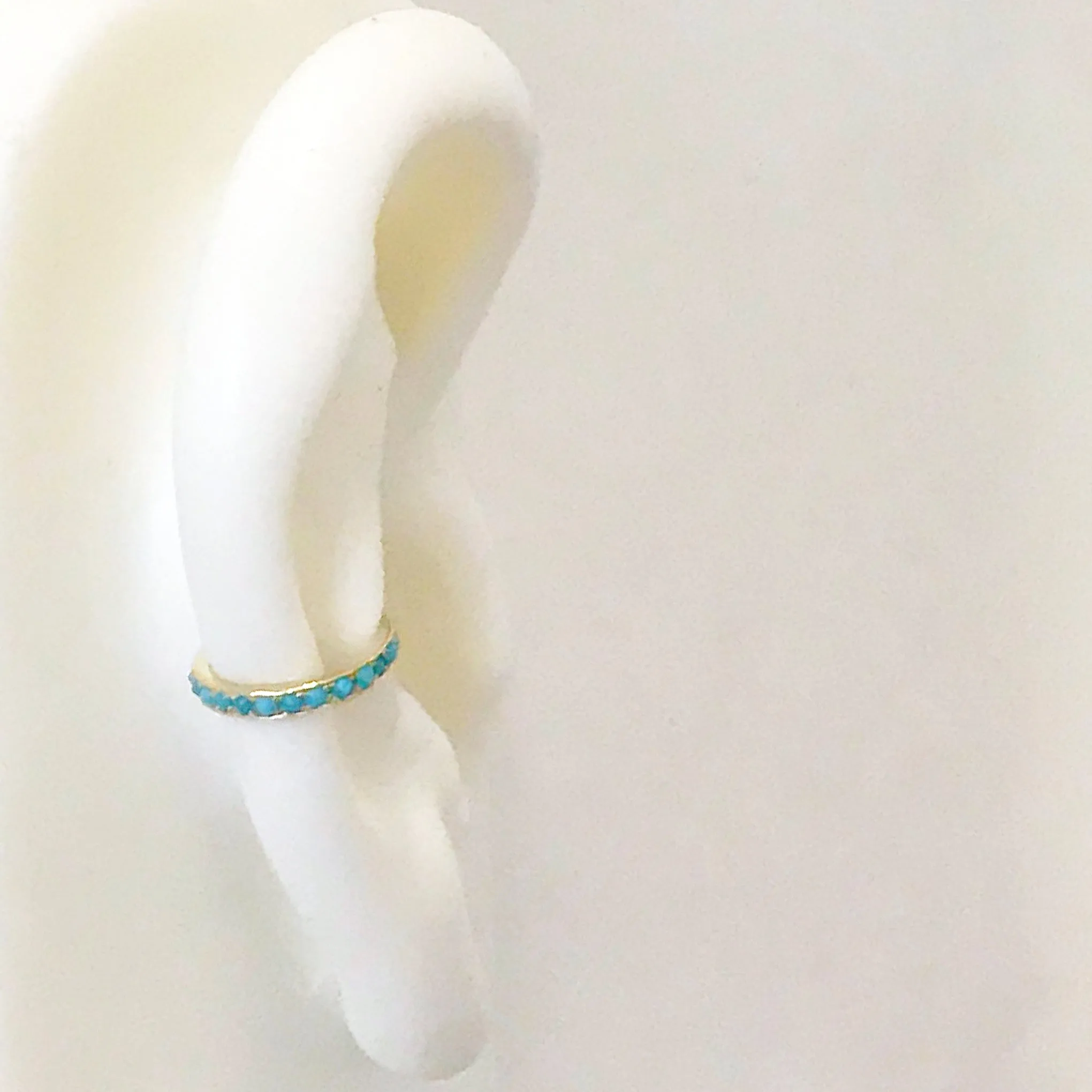 14K Gold Full Pavé Turquoise Round Hoop Ear Cuff