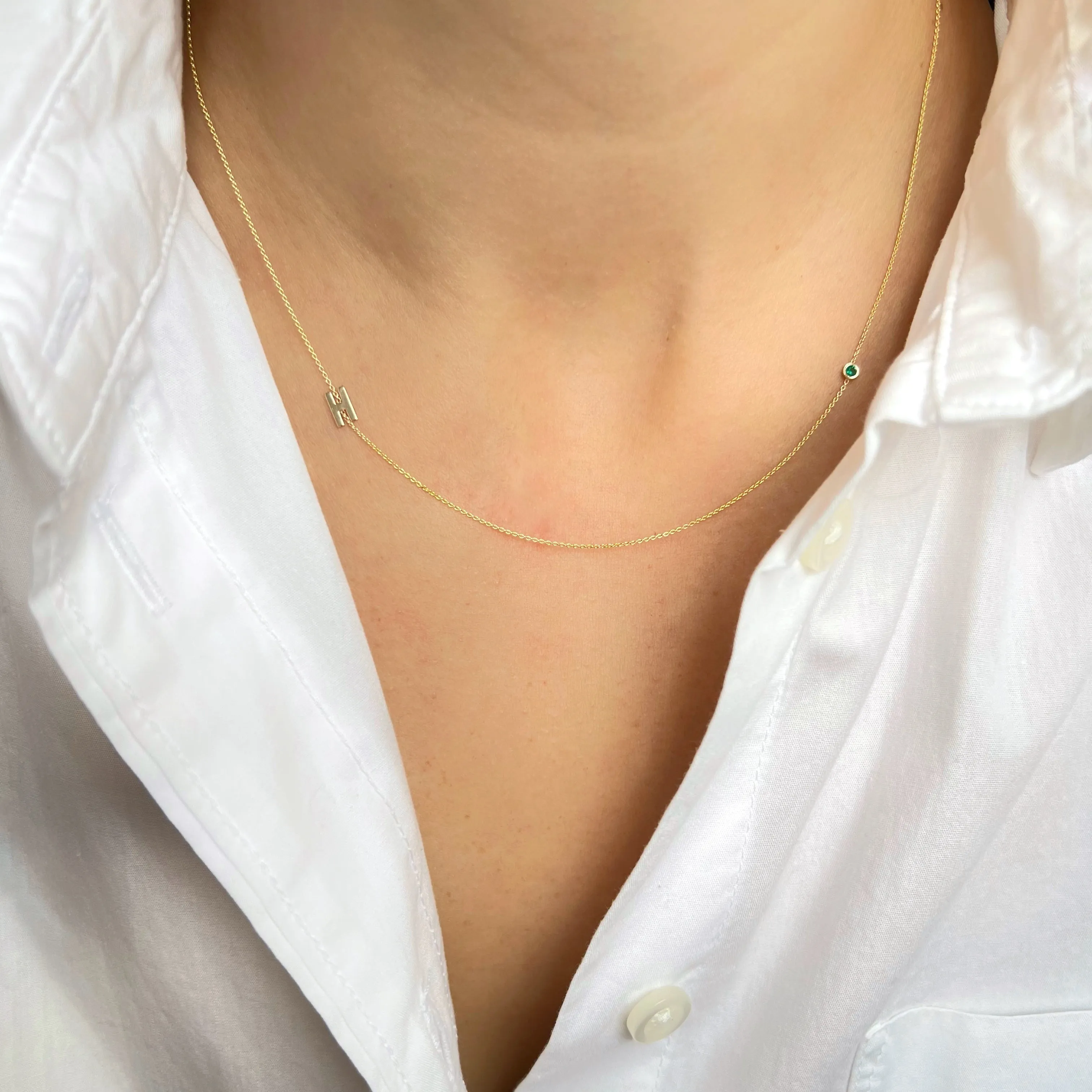 14K Gold Initial & Birthstone Necklace