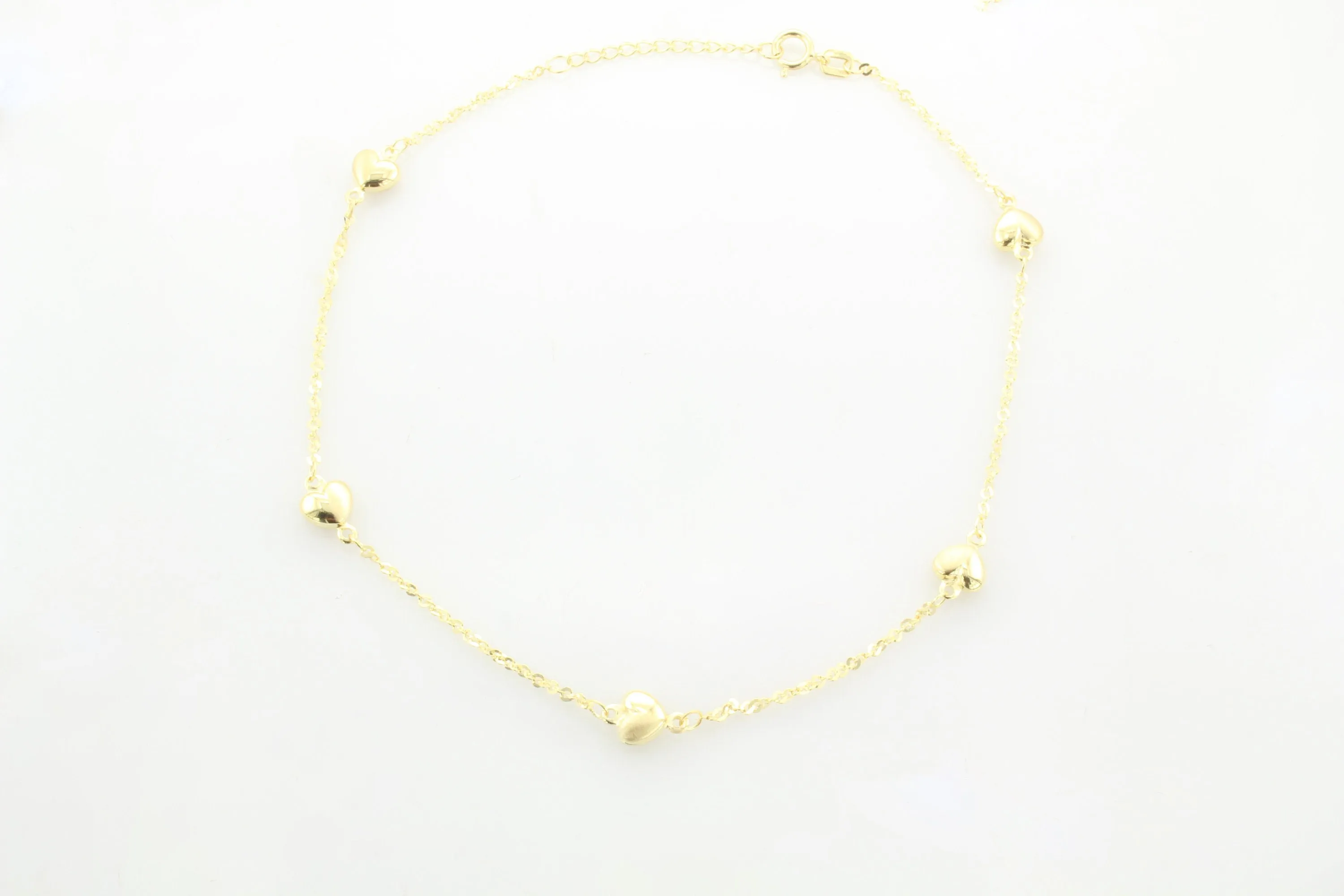 14K Gold Puff Heart Anklet