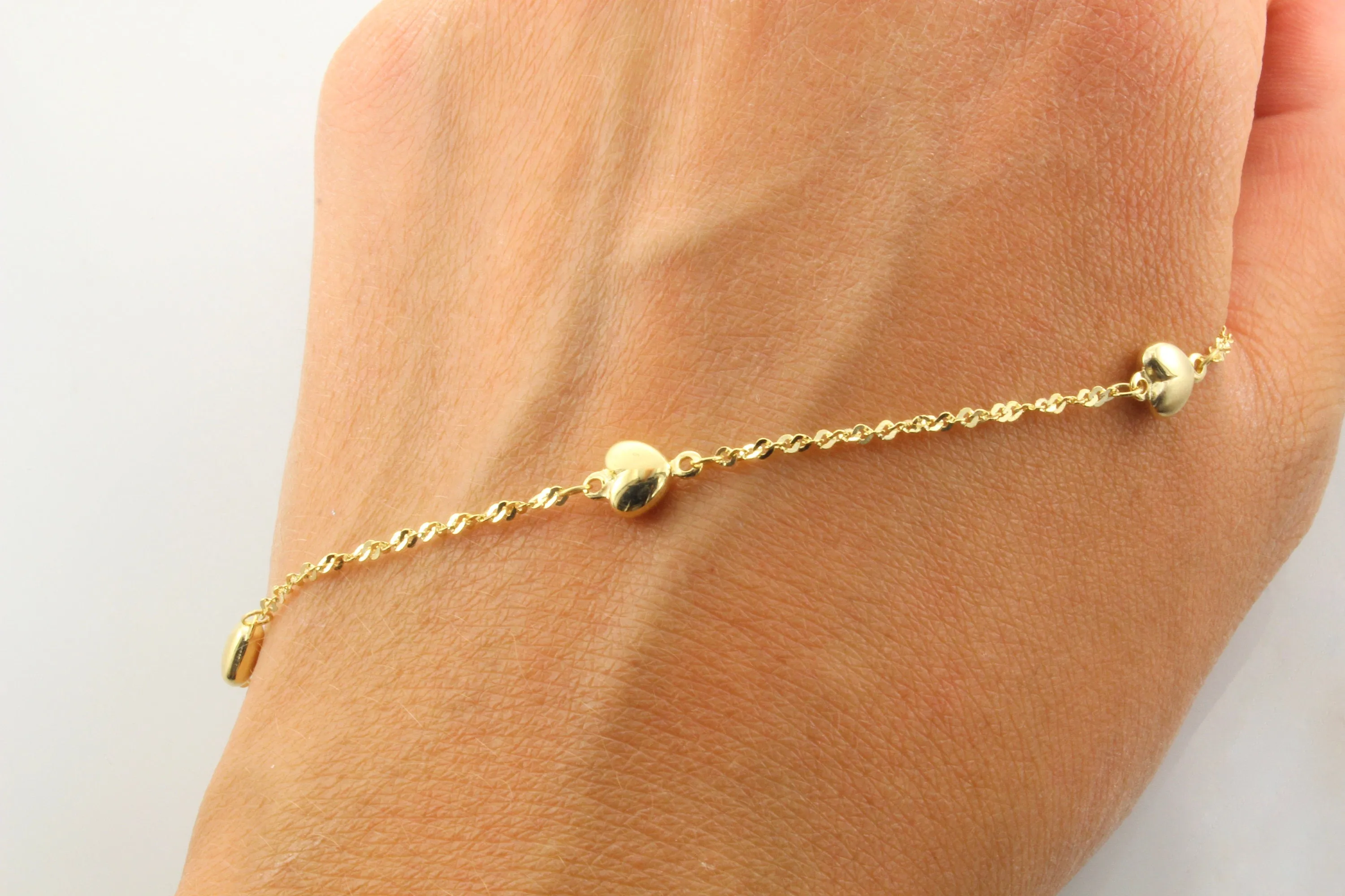 14K Gold Puff Heart Anklet