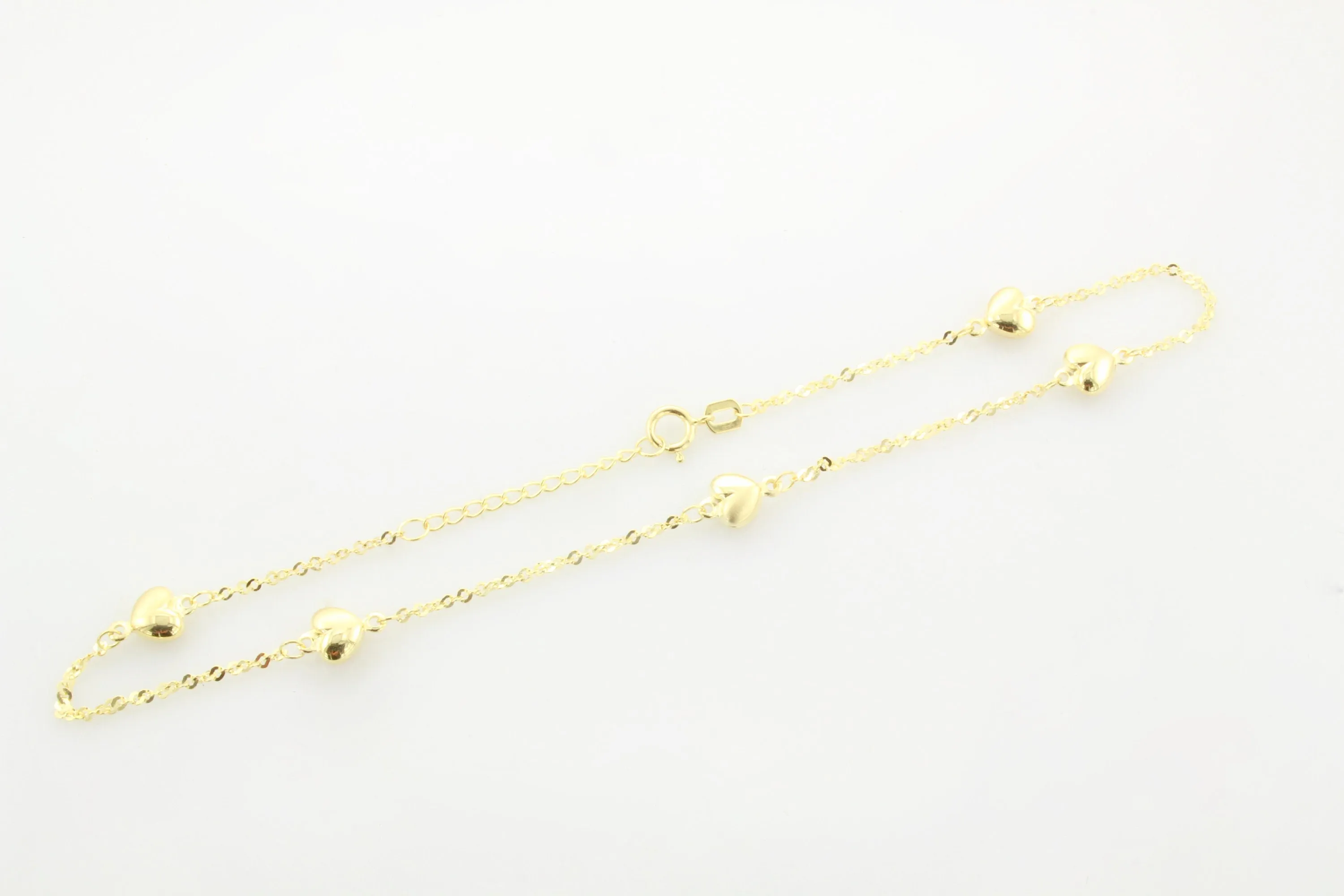 14K Gold Puff Heart Anklet