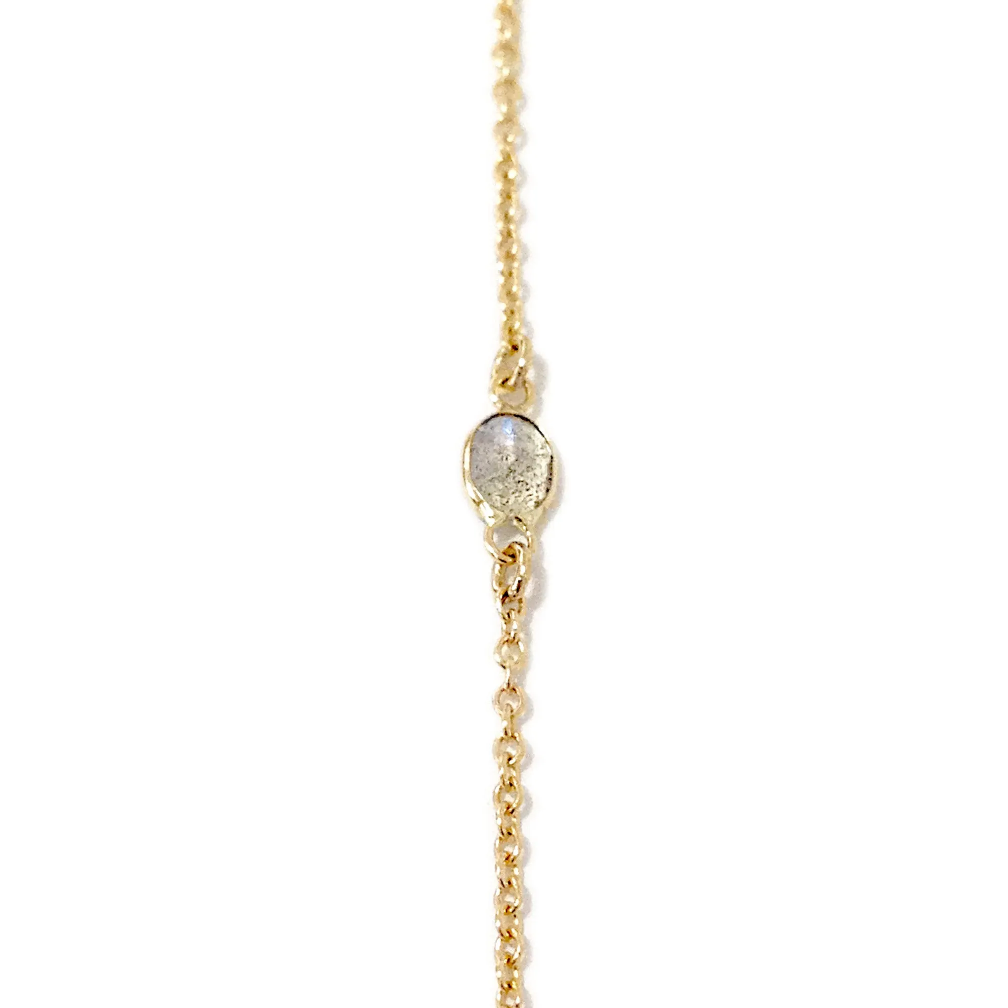 14K Gold Single Bezel Labradorite Foot Lariat Ankle Bracelet