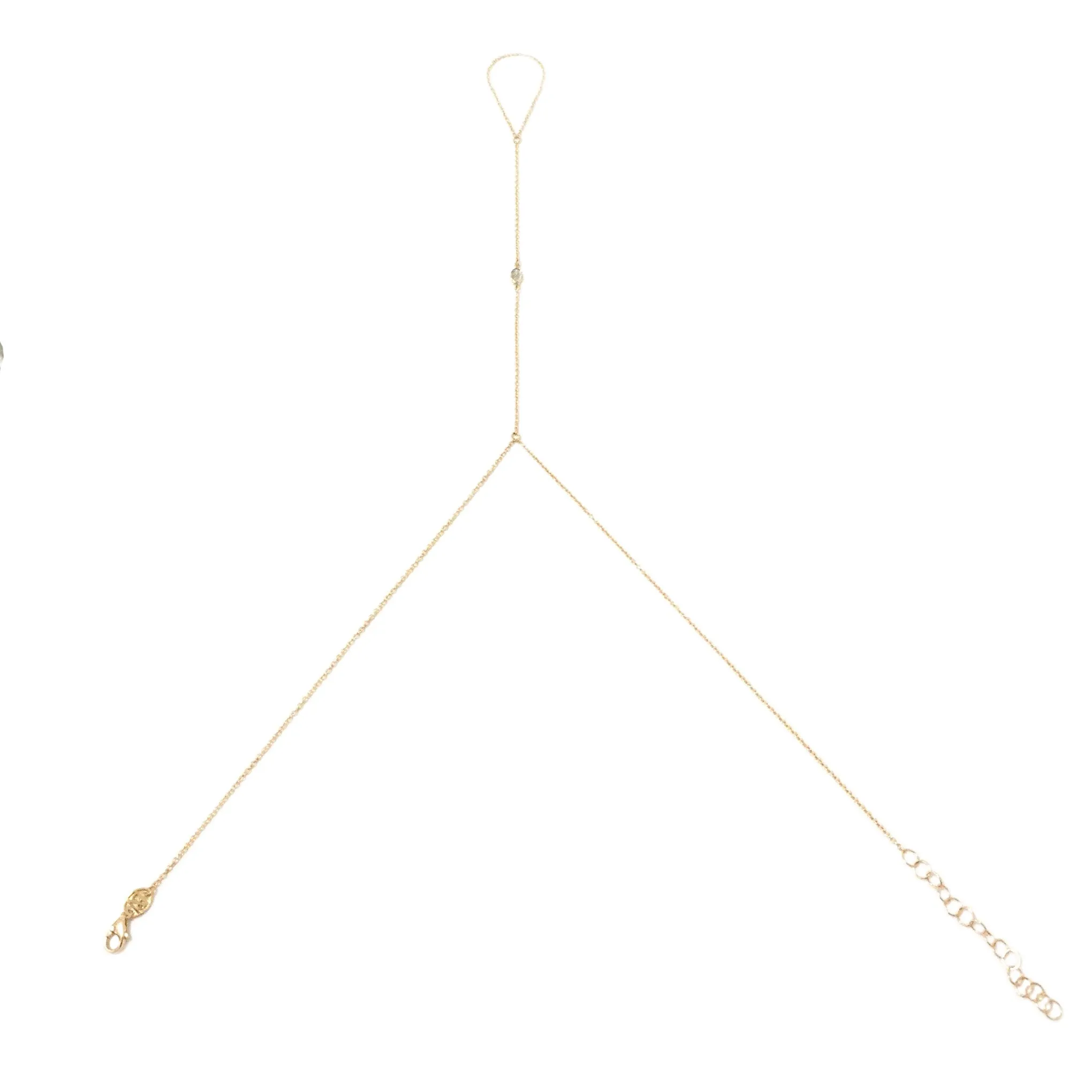 14K Gold Single Bezel Labradorite Foot Lariat Ankle Bracelet