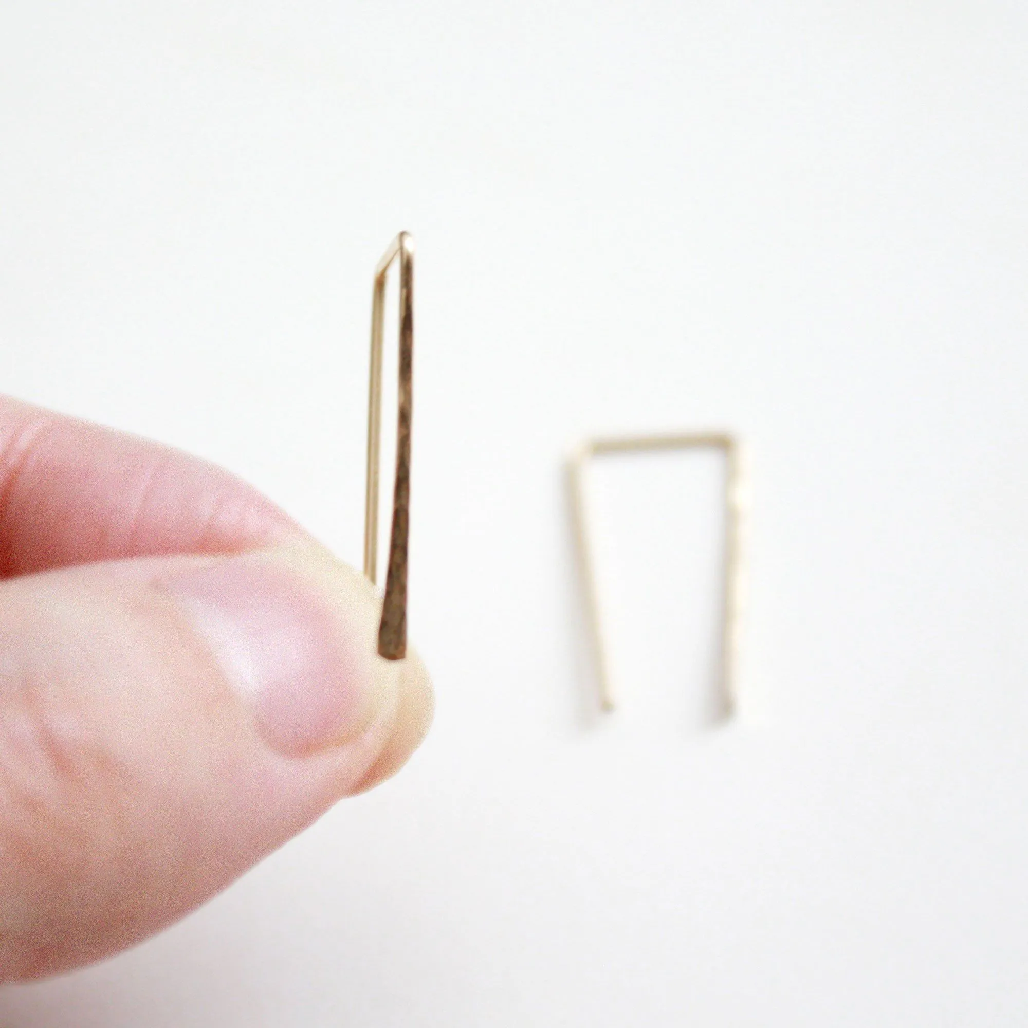 14K Gold Staple Earrings - Long