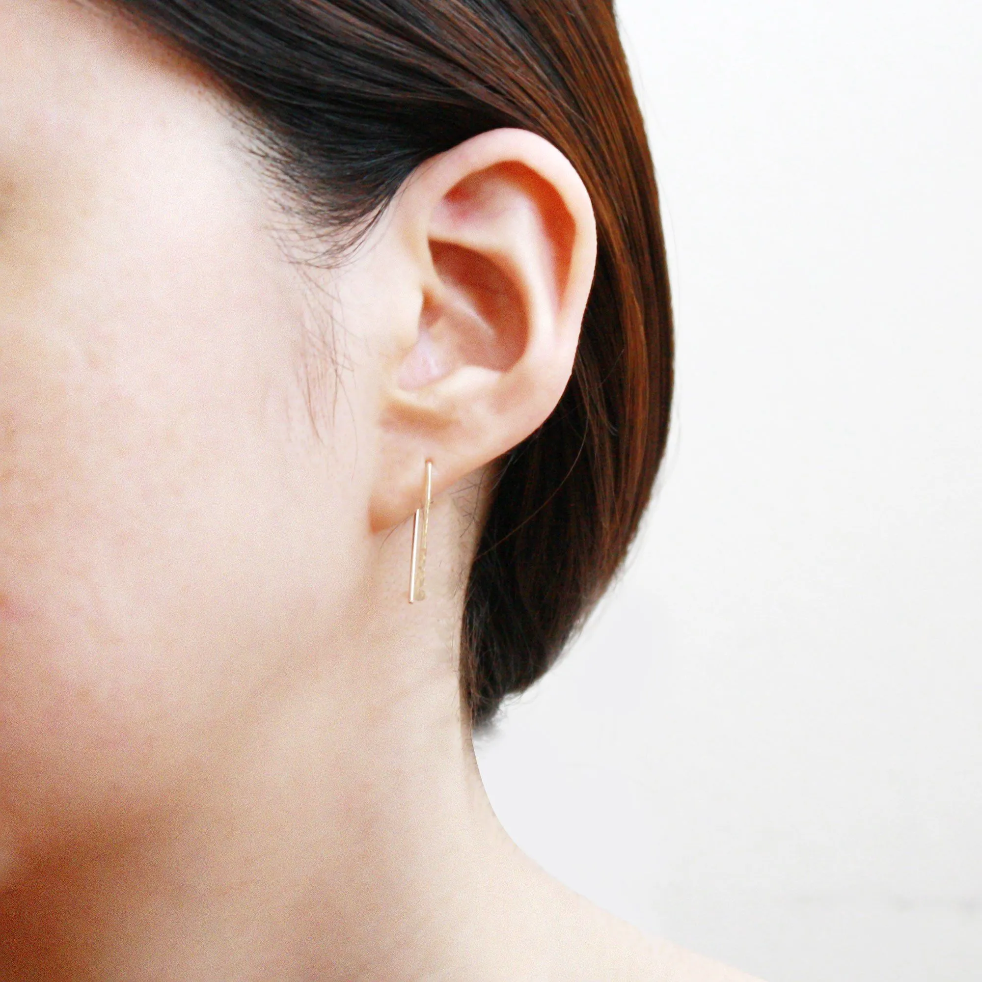 14K Gold Staple Earrings - Long